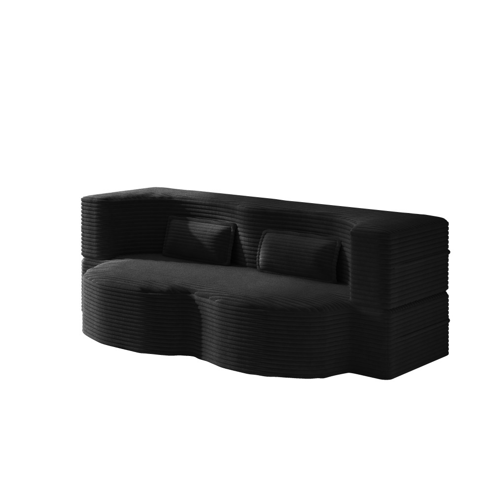 Corduroy Twin Floor Sofa Bed w/ 2 Pillows, Foldable Sleeper Couch, Black