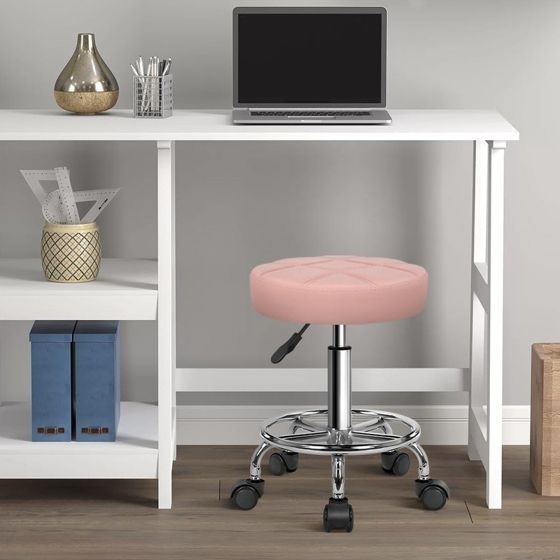 Comfortable 360 Swivel Rolling Massage Stool PU Leather Adjustable Height New