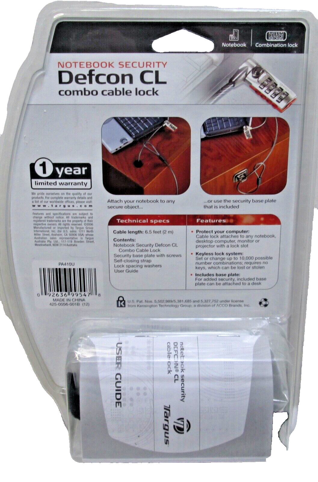 New Targus Notebook Security Defcon CL Combo Cable Lock For Your Laptop