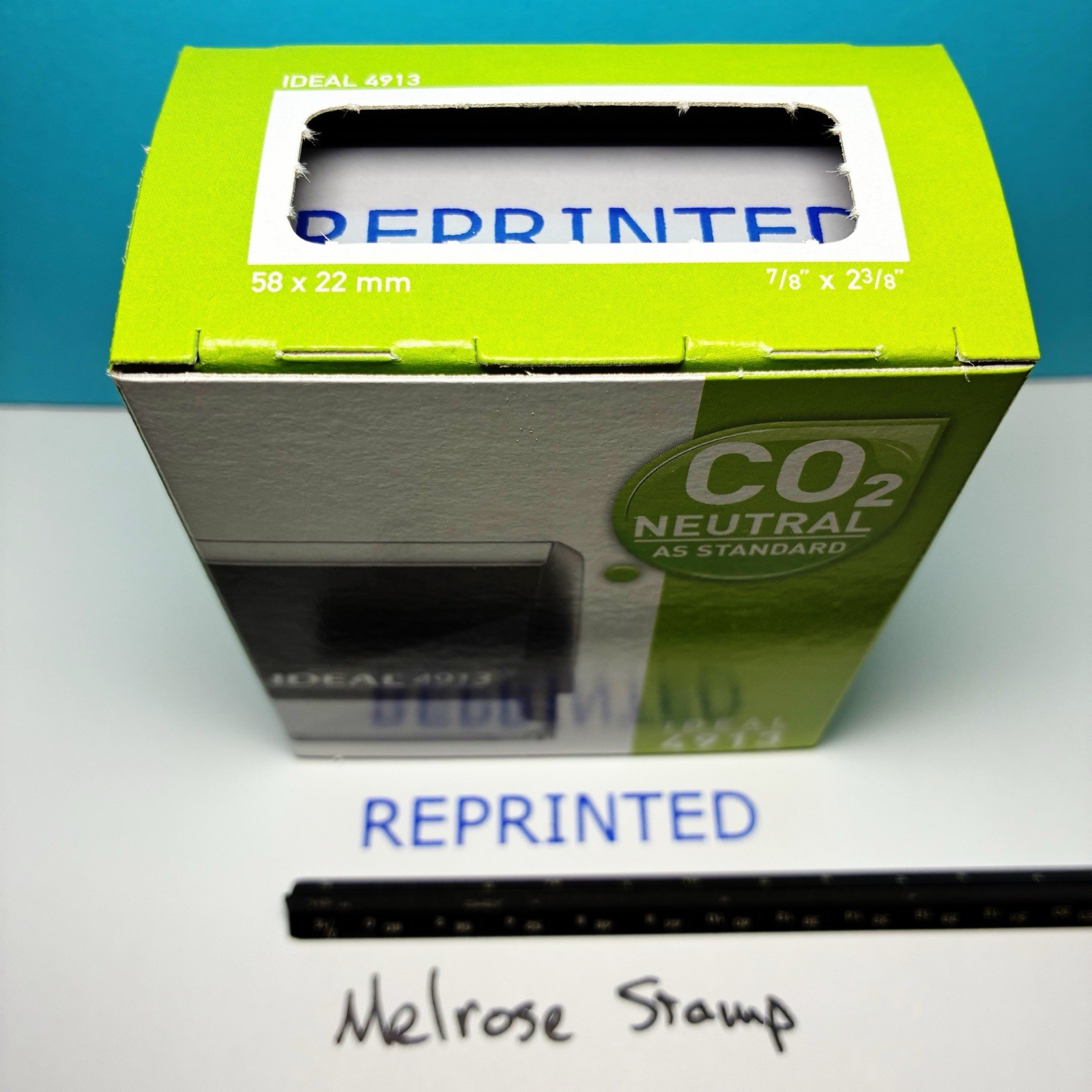 Reprinted Rubber Stamp Blue Ink Self Inking Ideal 4913