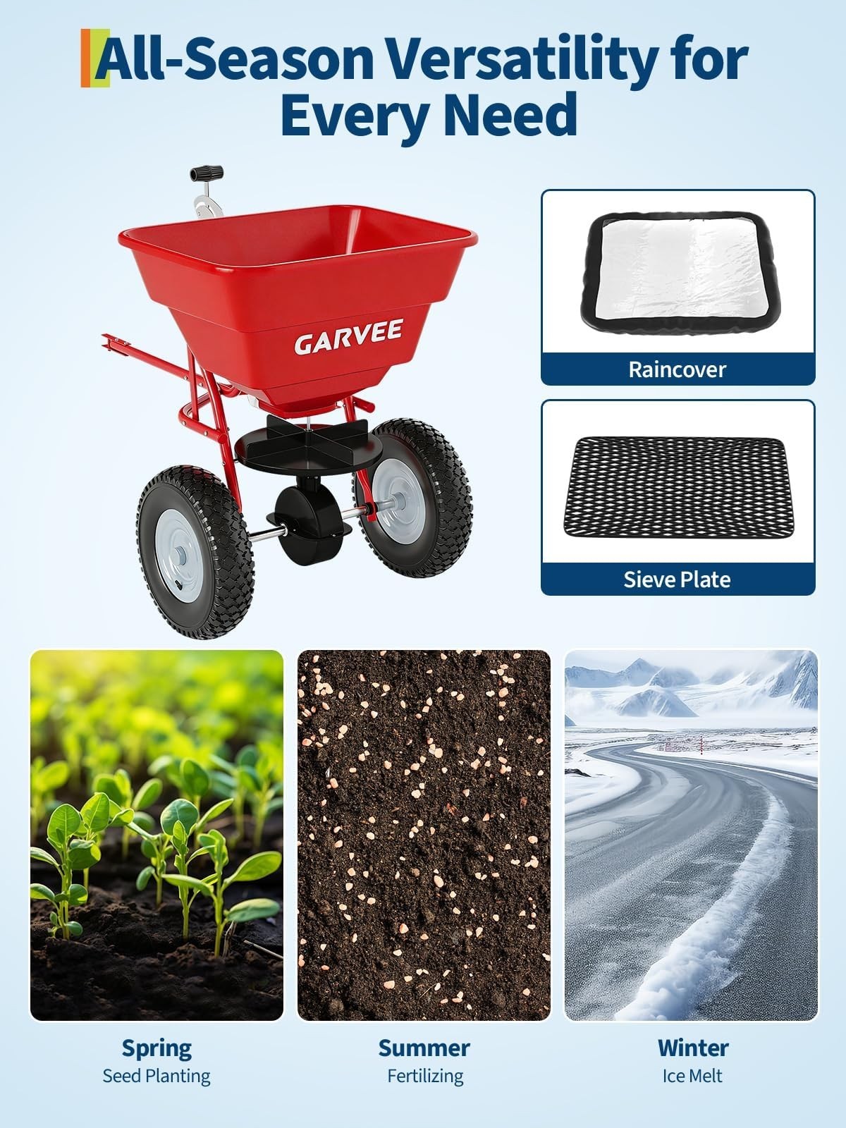 85LBs Tow Behind Broadcast Spreader Adjustable Seed Salt with Cover Hitch