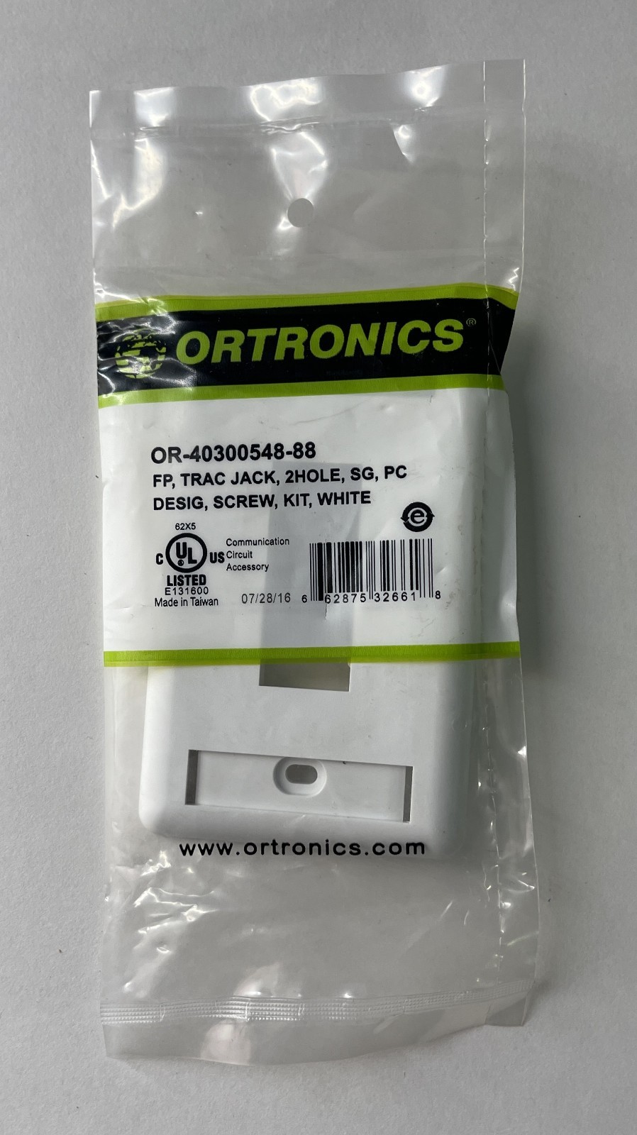 NEW 1-pack Ortronics OR-40300548-88 Trac Jack Faceplate 2 Hole Single Gang White