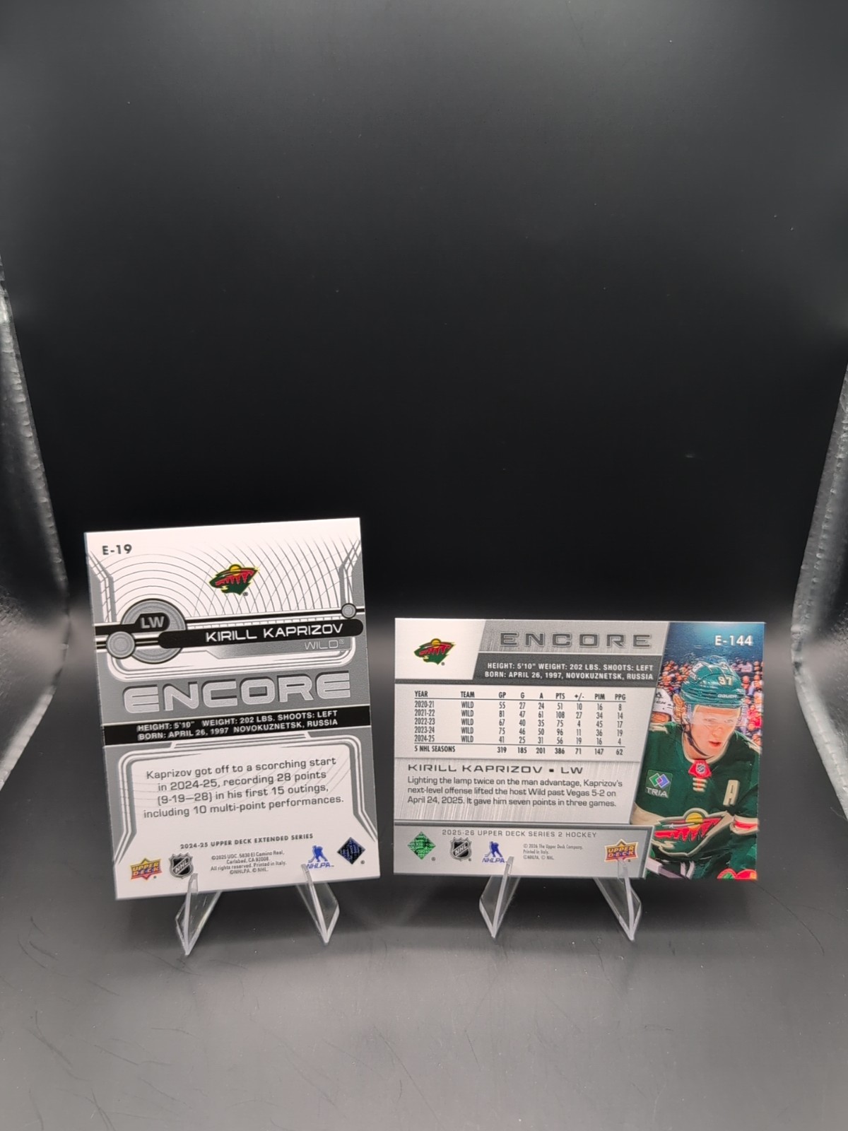 Kirill Kaprizov ENCORE 2 Card Lot. 2024-25, 2025-26 Minnesota Wild