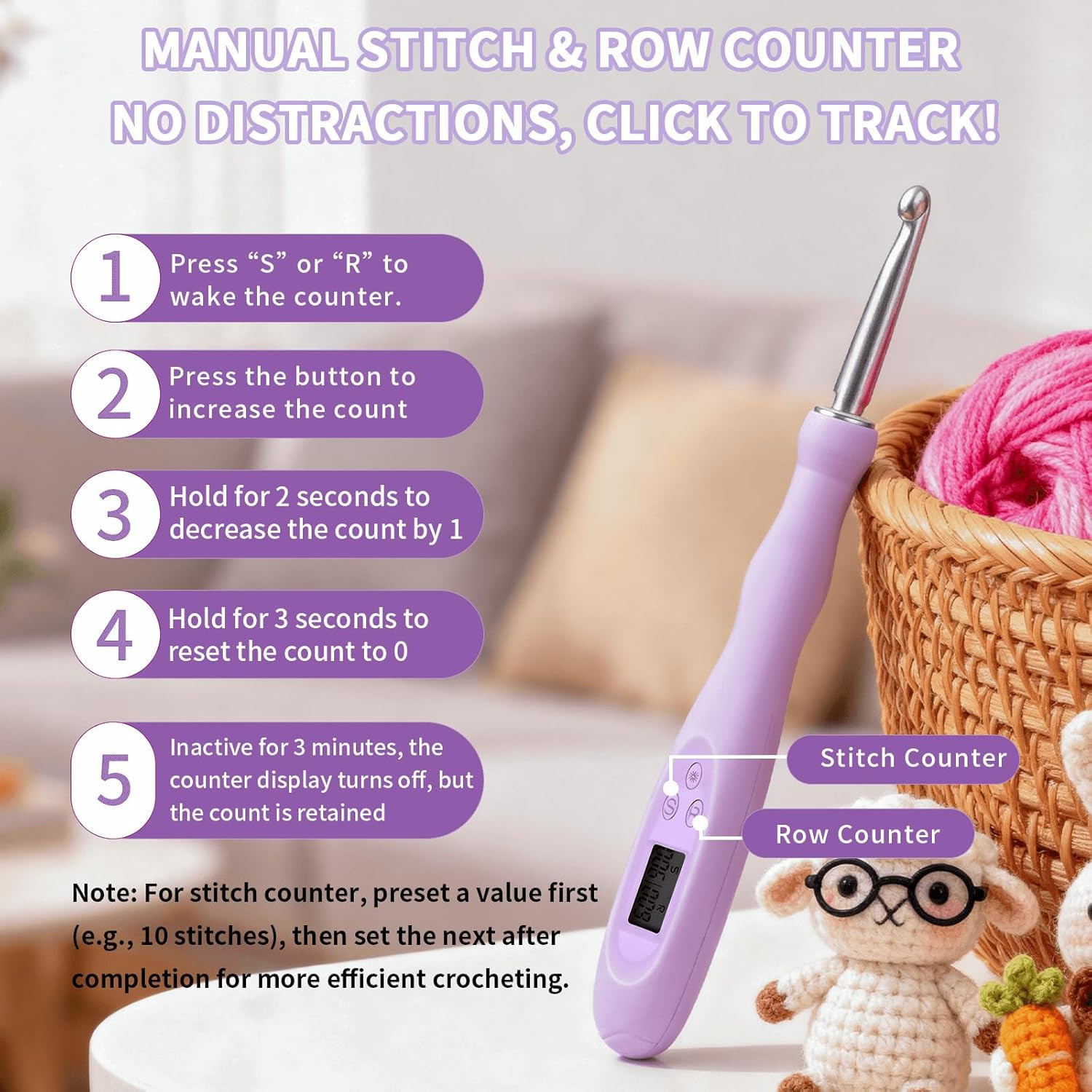 SPEENSUN Light Up Crochet Hook Set with Stitch/Row Counter, 18 Replaceable Heads