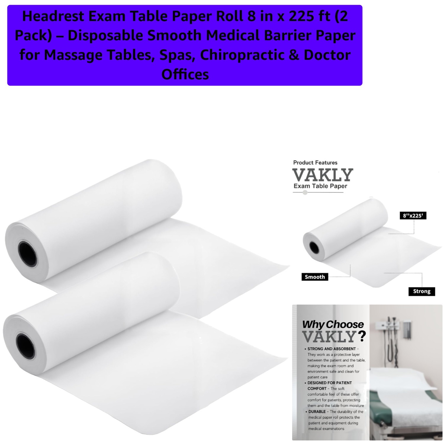Soft and Smooth 8x225ft Medical Exam Paper Rolls – 2 Count for Patient Comfort