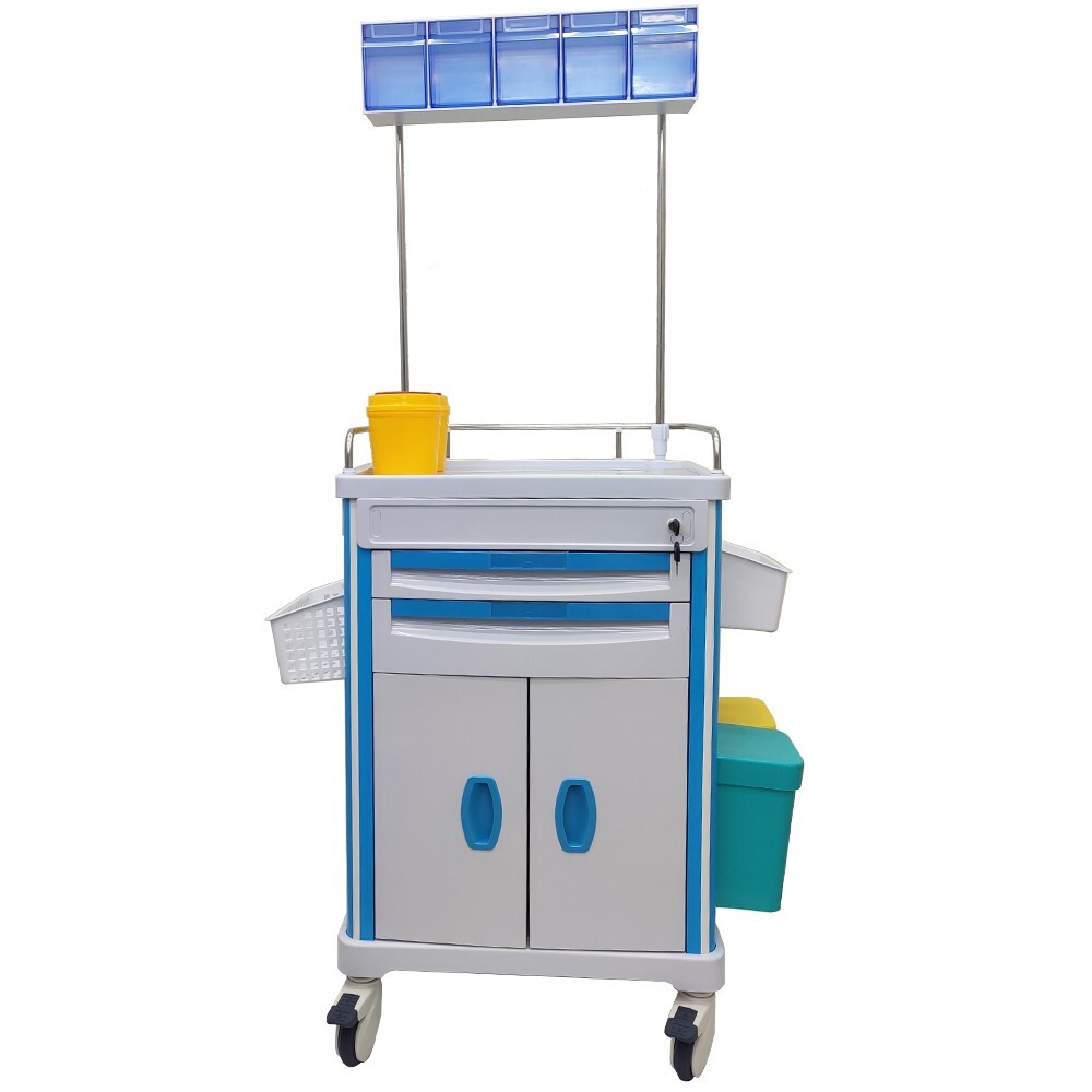 1 PC ABS Anesthesia Cart with Deluxe Accessory Package Drawer Pharmacy Medical