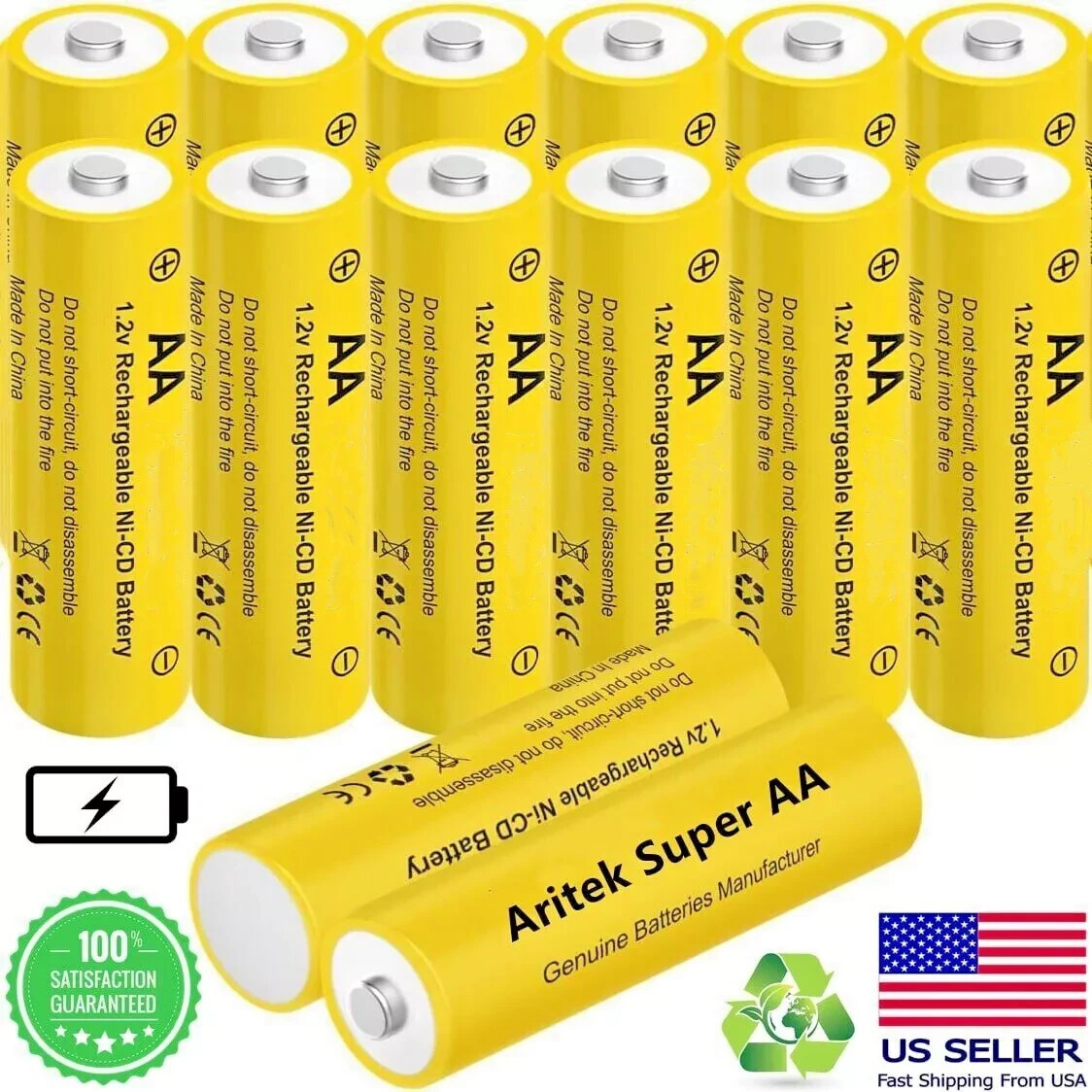 4/12/24Pc AA Rechargeable Batteries NiCd 1000mAh 1.2v Garden Solar Ni-Cd Battery