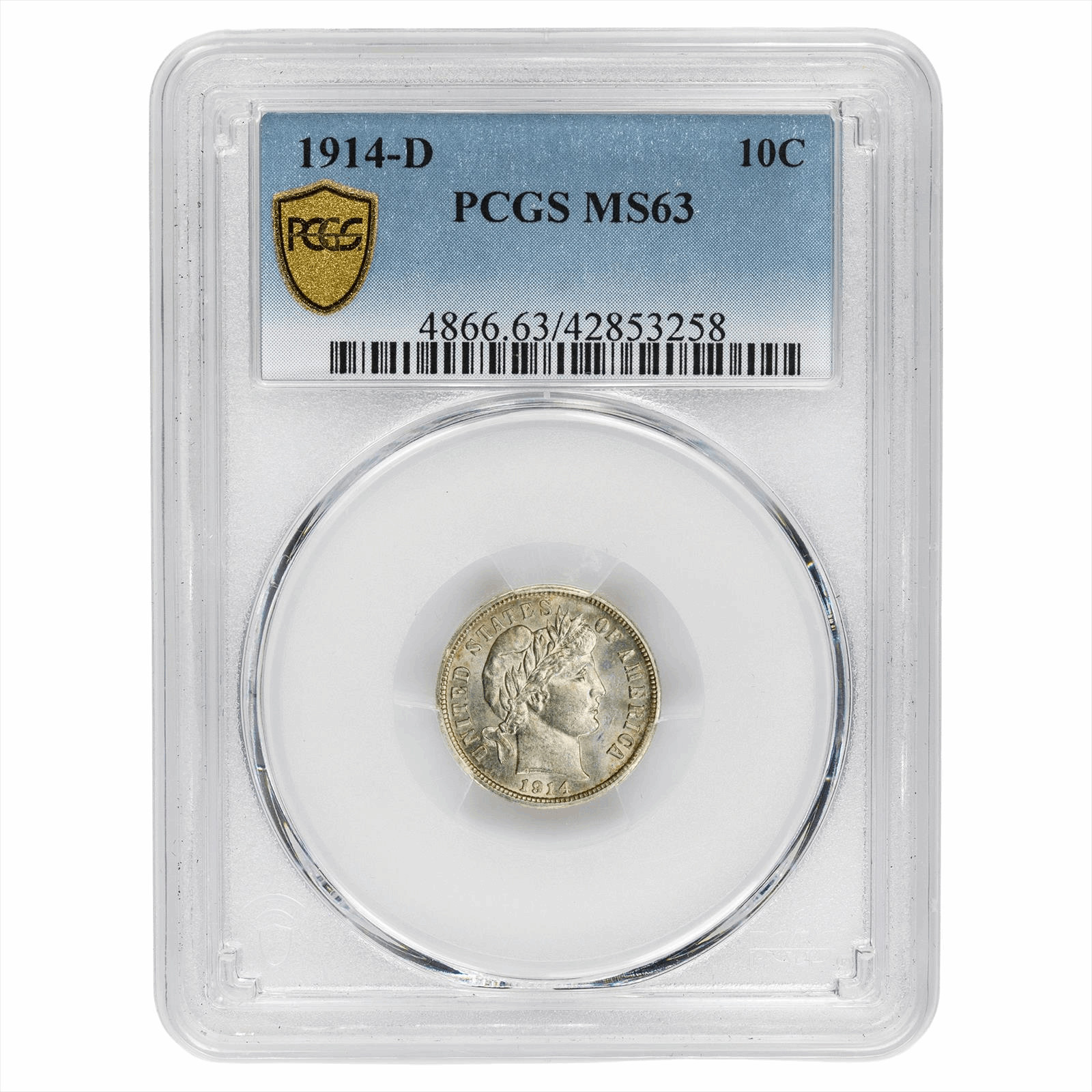 1914D Barber Dime 10C PCGS MS 63
