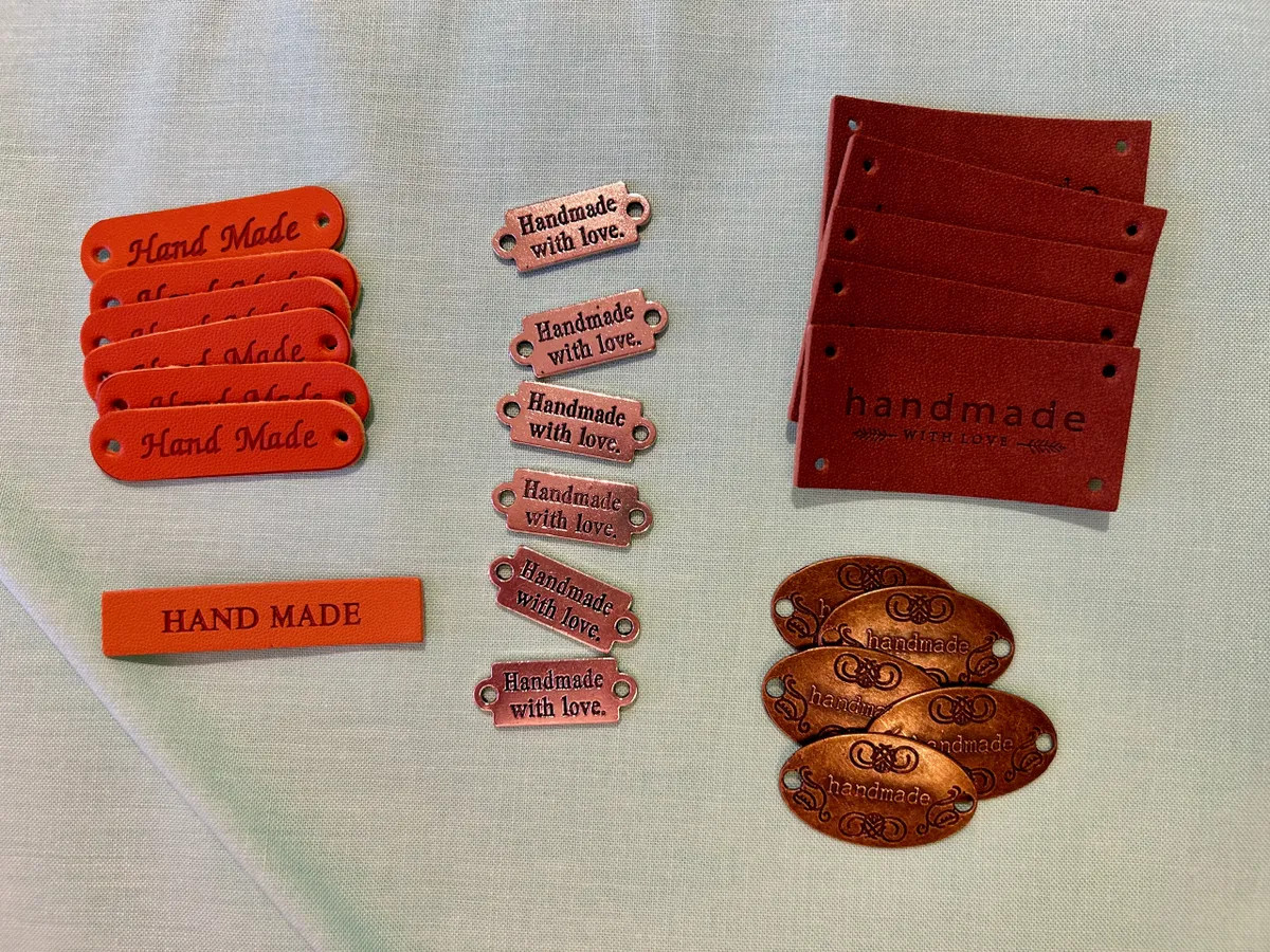 Hand Made sewing labels - assorted metal and faux leather