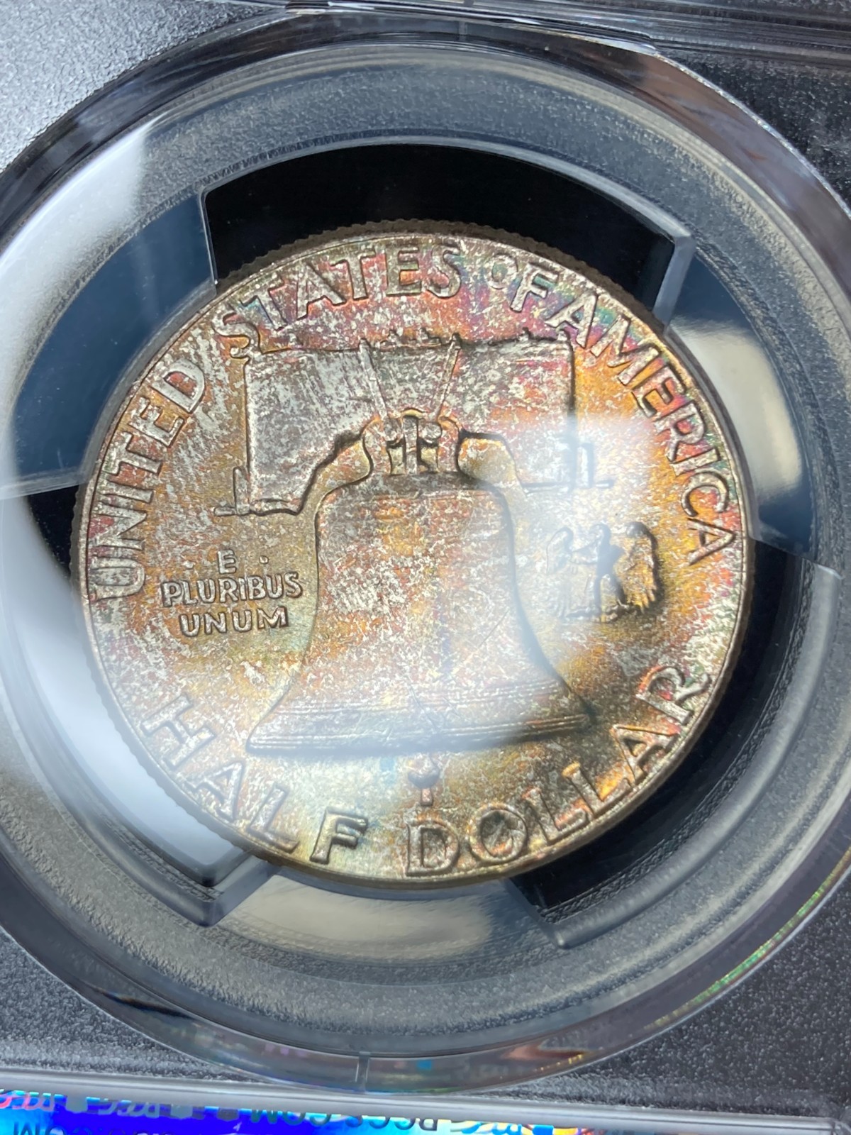 1958-P PCGS MS64 Franklin Half Dollar w/ Exceptional Reverse Rainbow Toning
