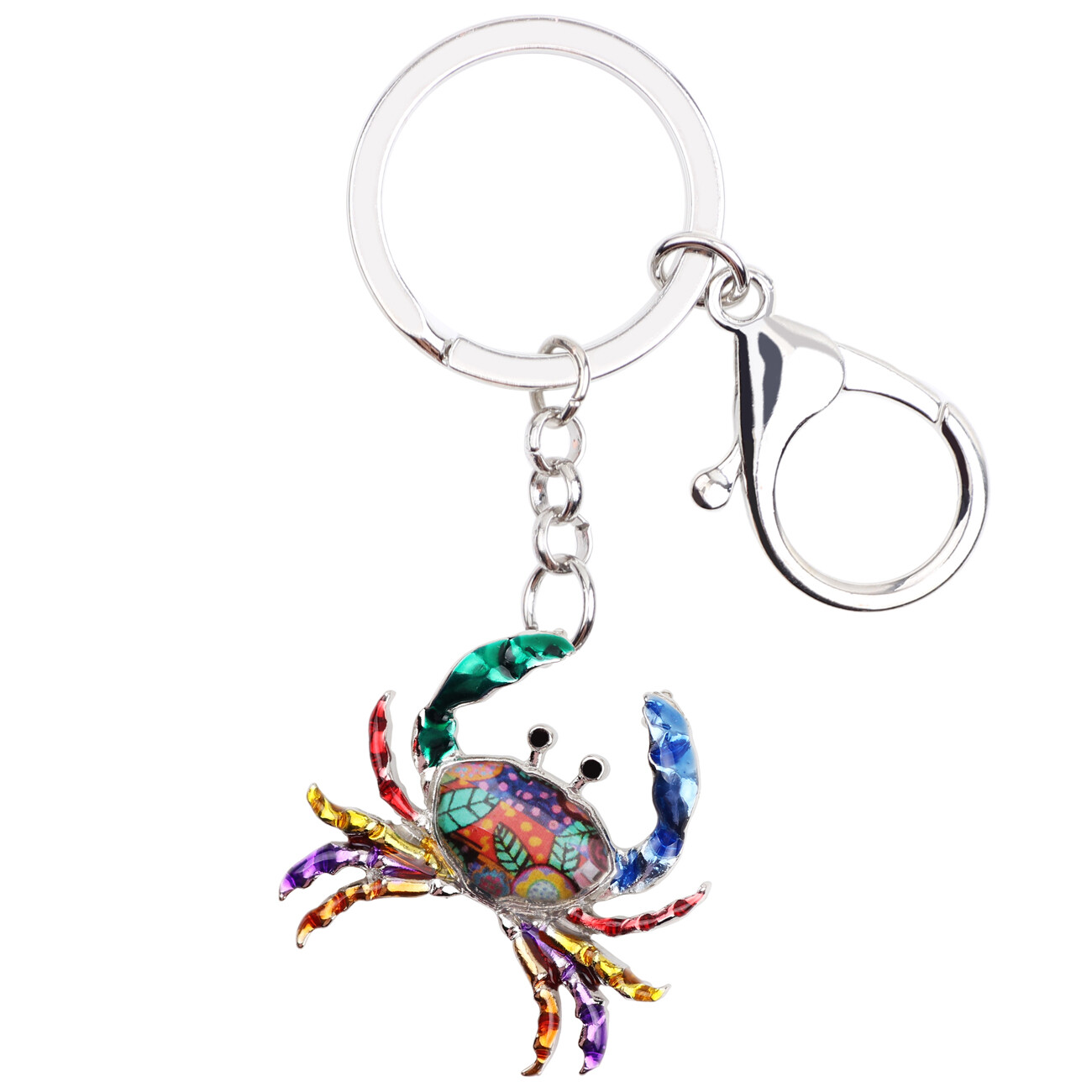 Enamel Alloy Floral Crab Keychains Purse Key Ring Sea Life Jewelry Charms Gifts