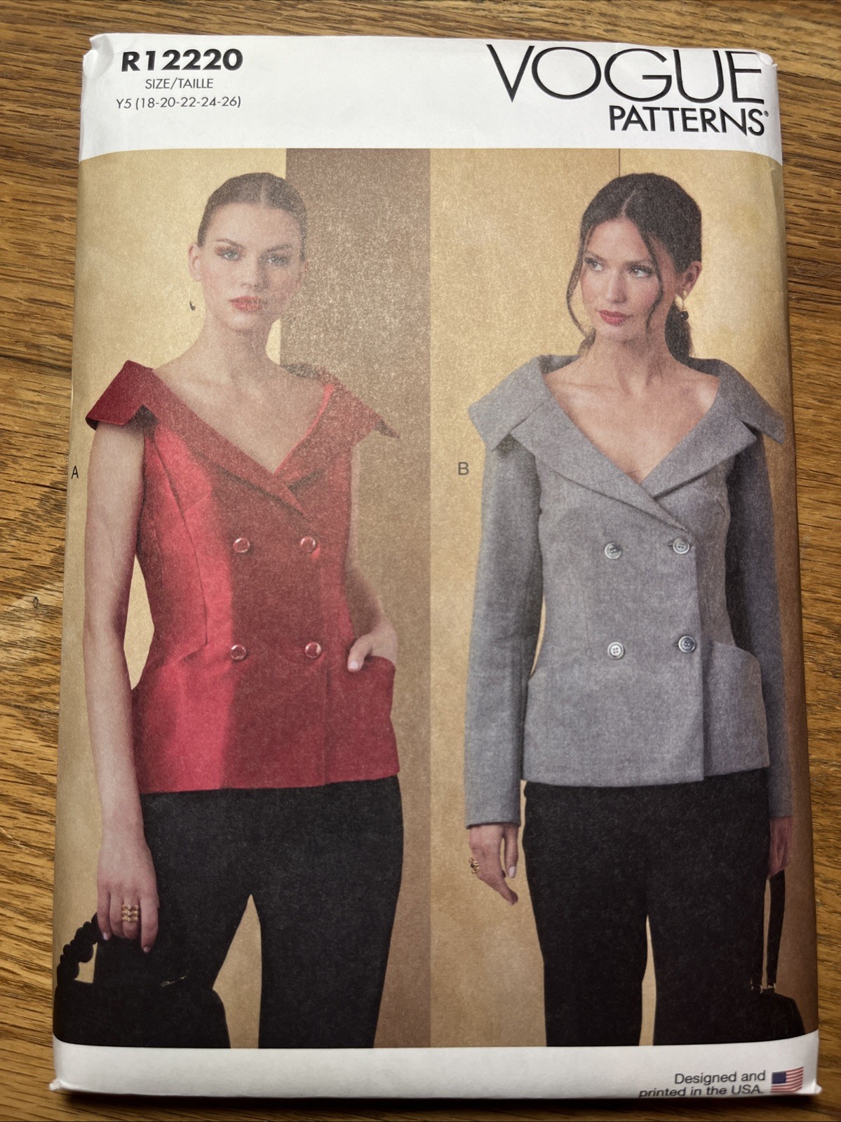 Vogue Pattern R12220 Jacket Tops Sz 18-26 UNCUT Close-Fit Lined Sleeve Variation