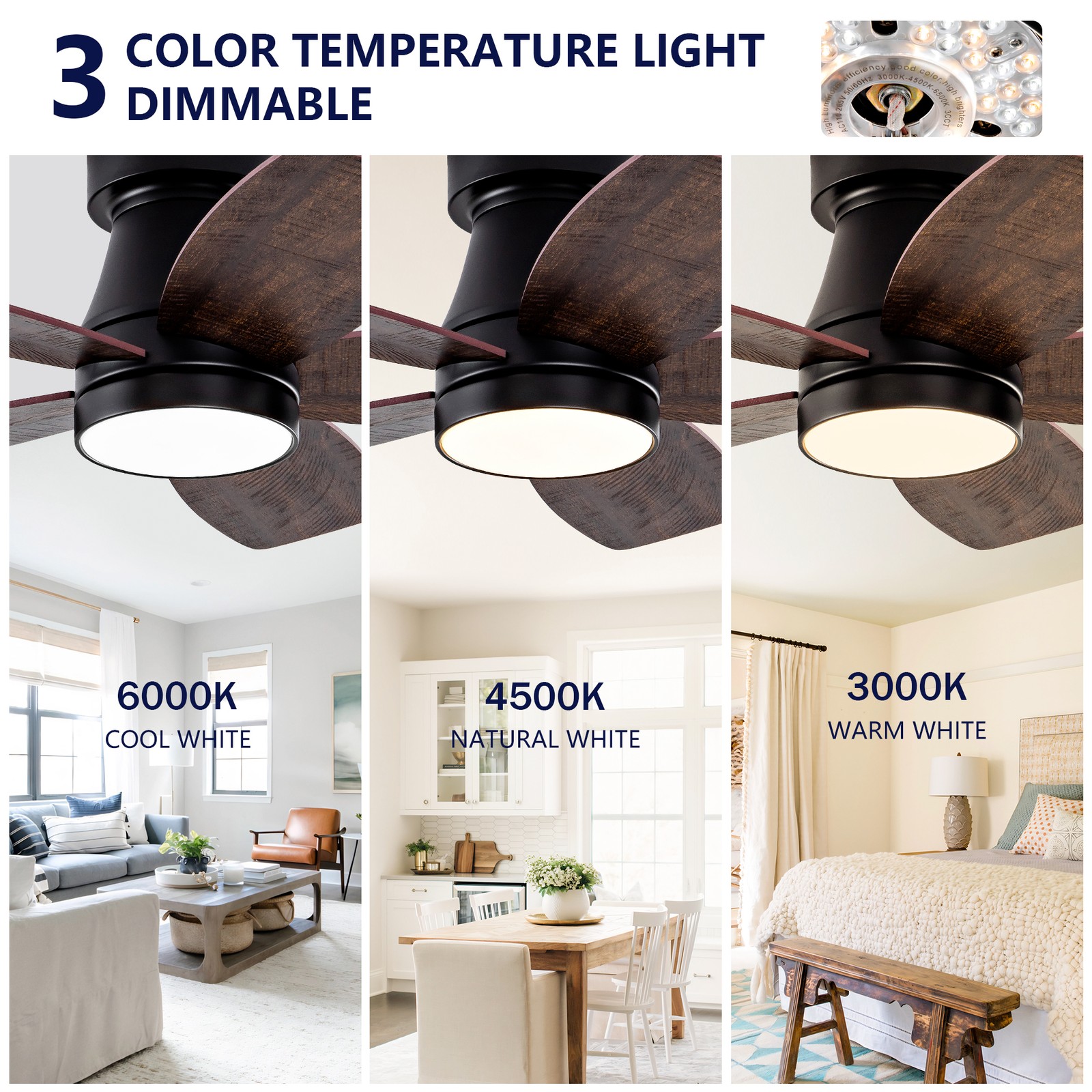 32" Low Profile Ceiling Fan with Light & Remote, Modern Ceiling Fan for Bedroom