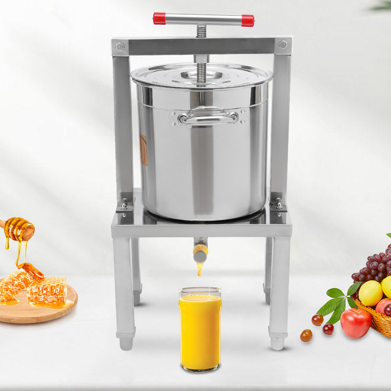 Grape Press 3.5 Gallon Stainless Steel Fruit Wine Press with Height Adjustable