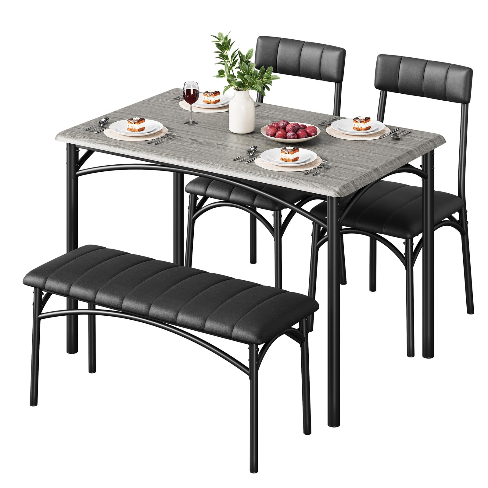 Dining Table Set, Kitchen Table With Upholstered Bench and Chairs for Apartment
