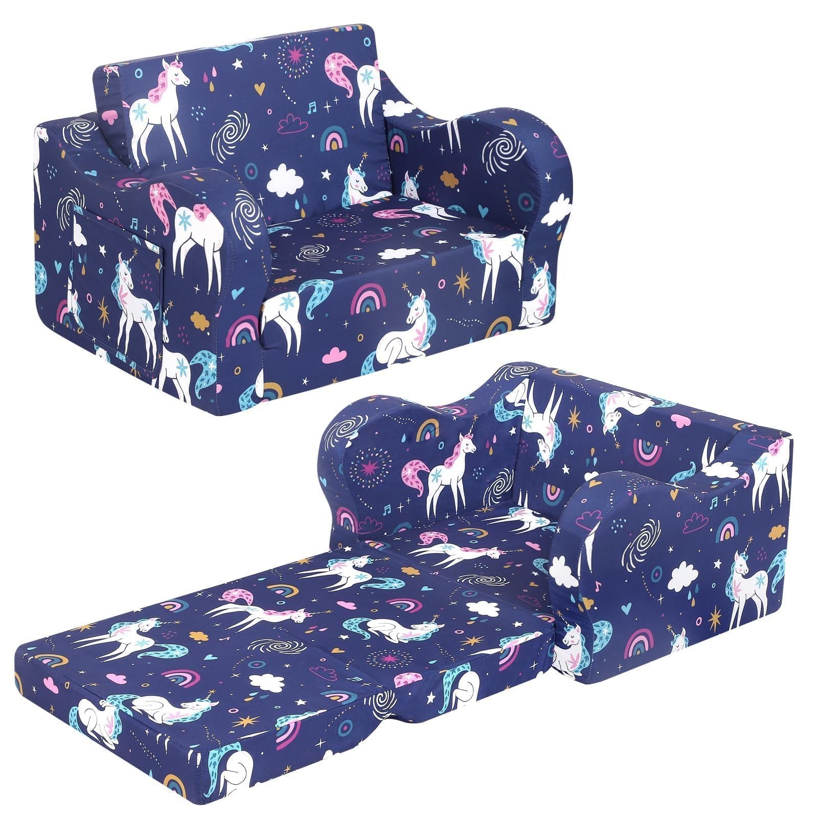 Kids Sofa, 2-in-1 Flip-Out Foam Couch, Foldable Soft Play Lounge Chair, Light...