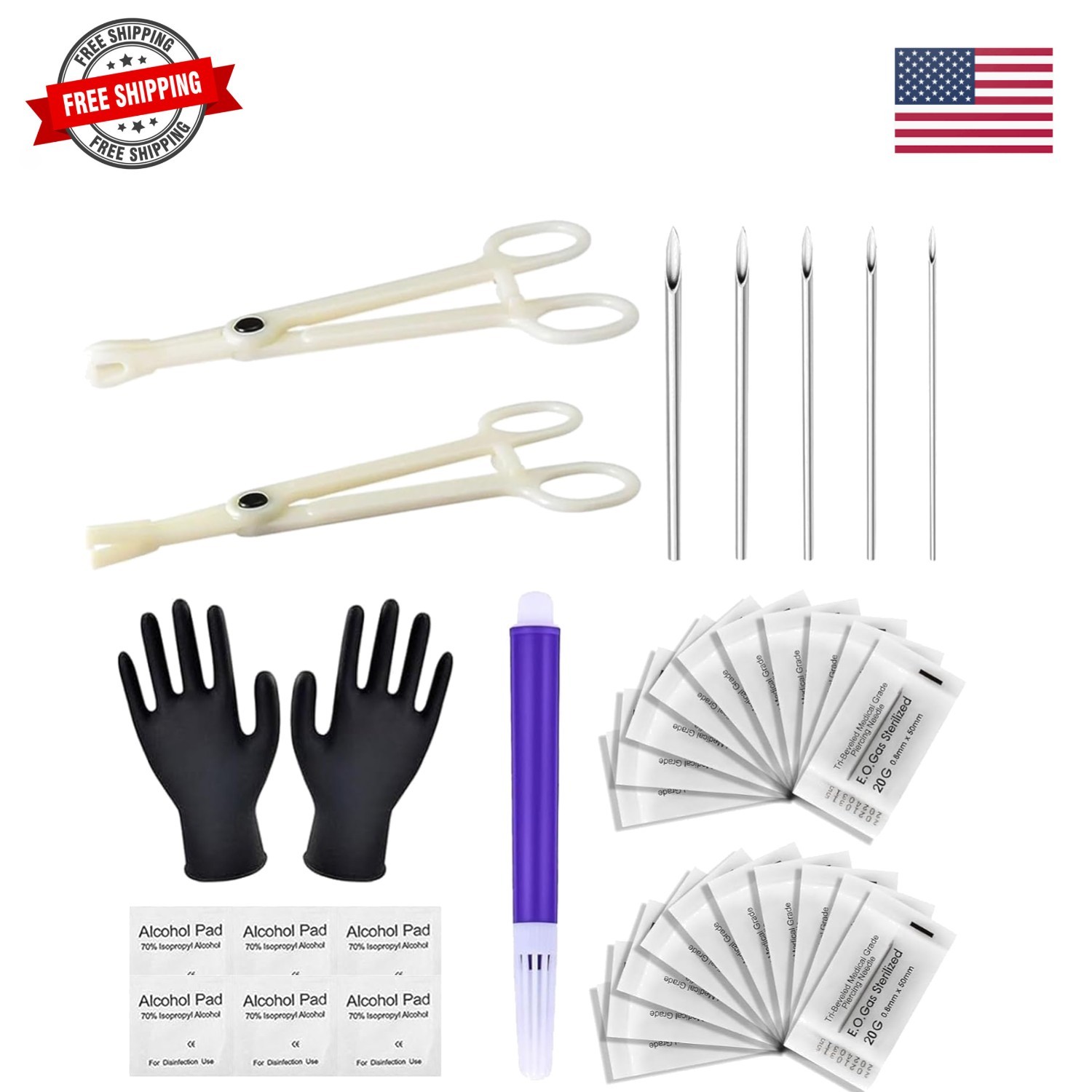 Piercing Kit 36Pcs Piercing Clamps Kit with 25Pcs Mixed 12G 14G 16G 18G 20G E...