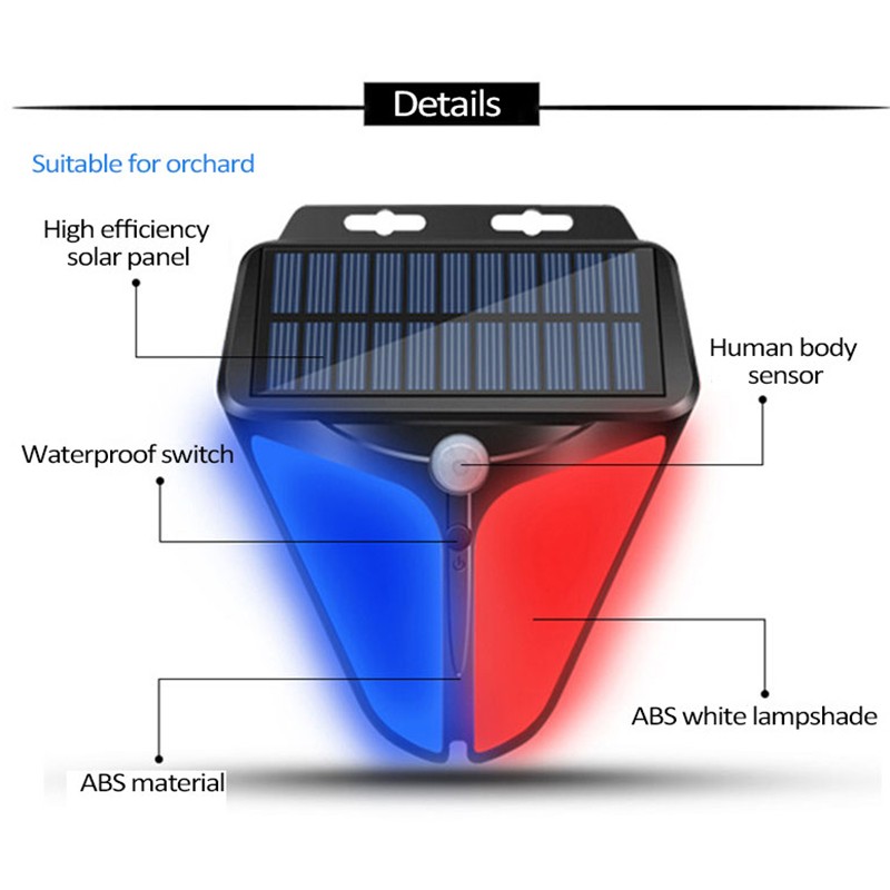 6x Solar Alarm Strobe Light Lamp Motion Sensor Sound Security Outdoor Waterproof
