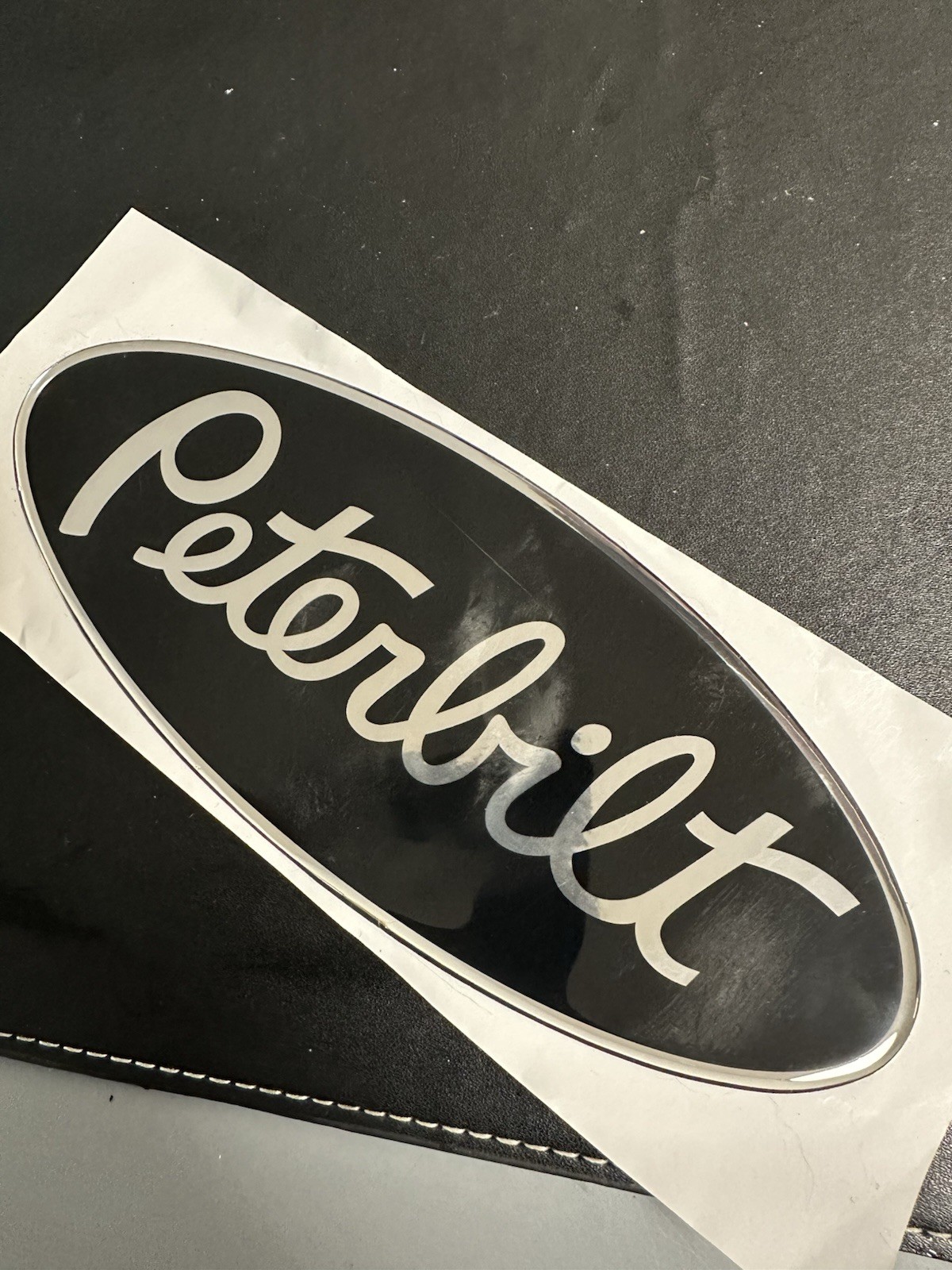 Peterbilt Decal Emblem OEM Black/Chrome Genuine 8in Wide New