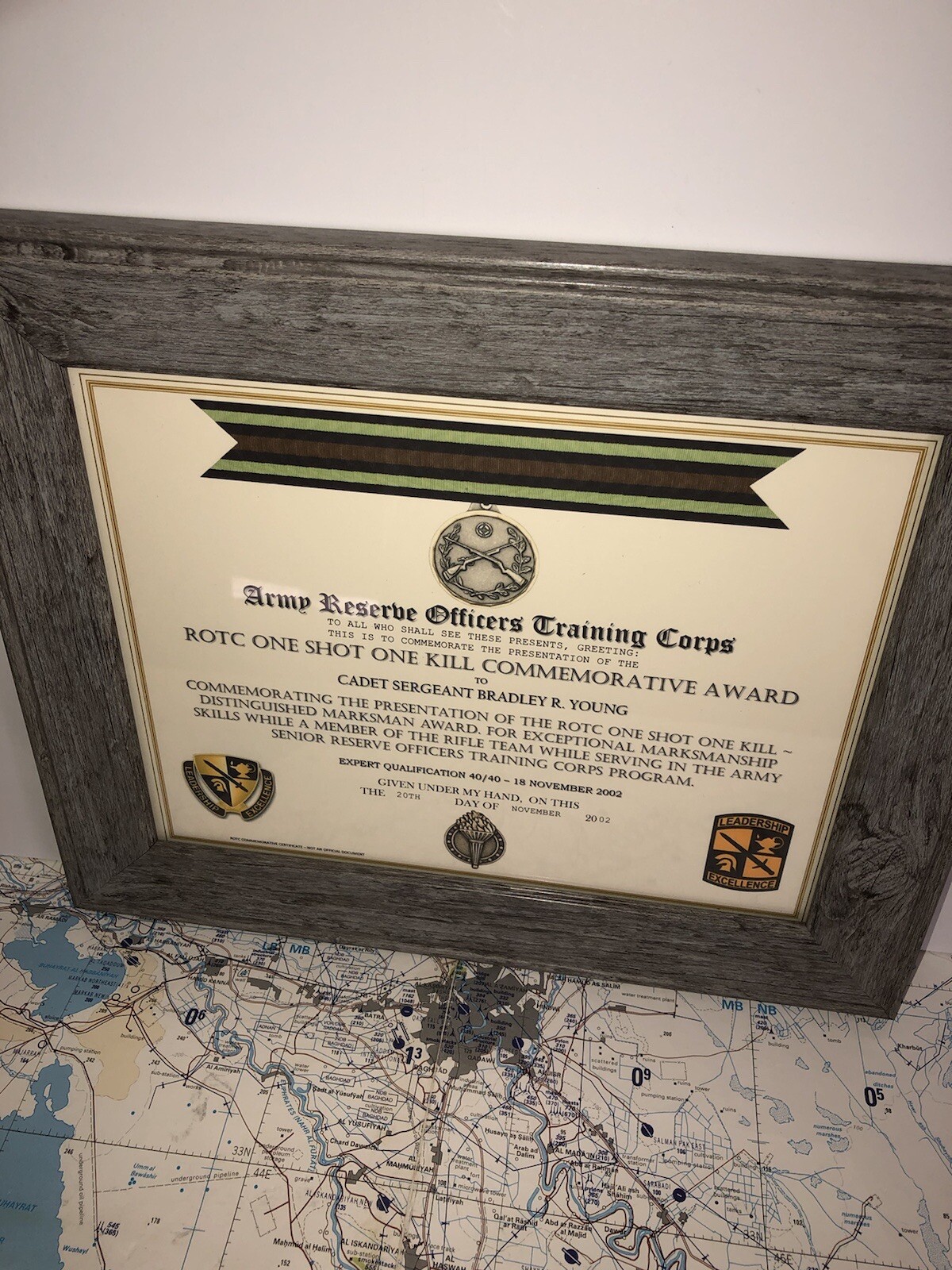 ARMY R.O.T.C. / ONE SHOT ONE KILL COMMEMORATIVE AWARD CERTIFICATE