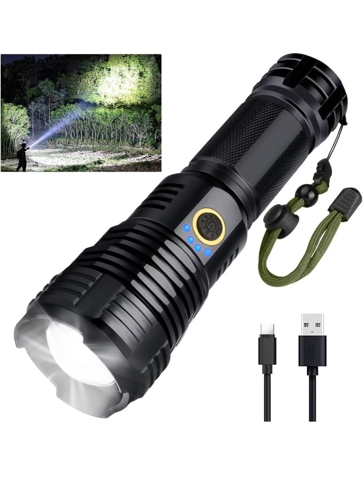 Rechargeable LED Flashlights, 900000 High Lumens Flashlight, XHP70 Tactical Flas