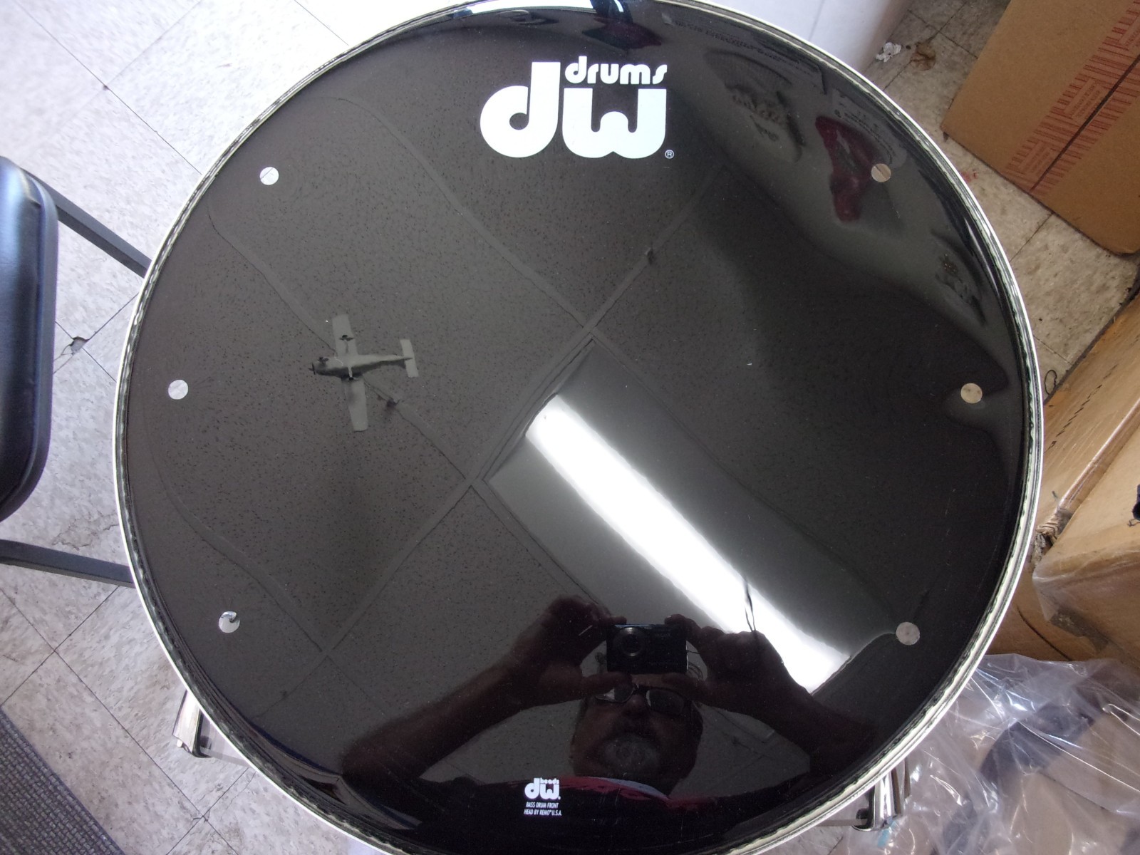 DW Logo 22" Resonator Bass Drum Head with 6 breather holes used w/ faint scuffs
