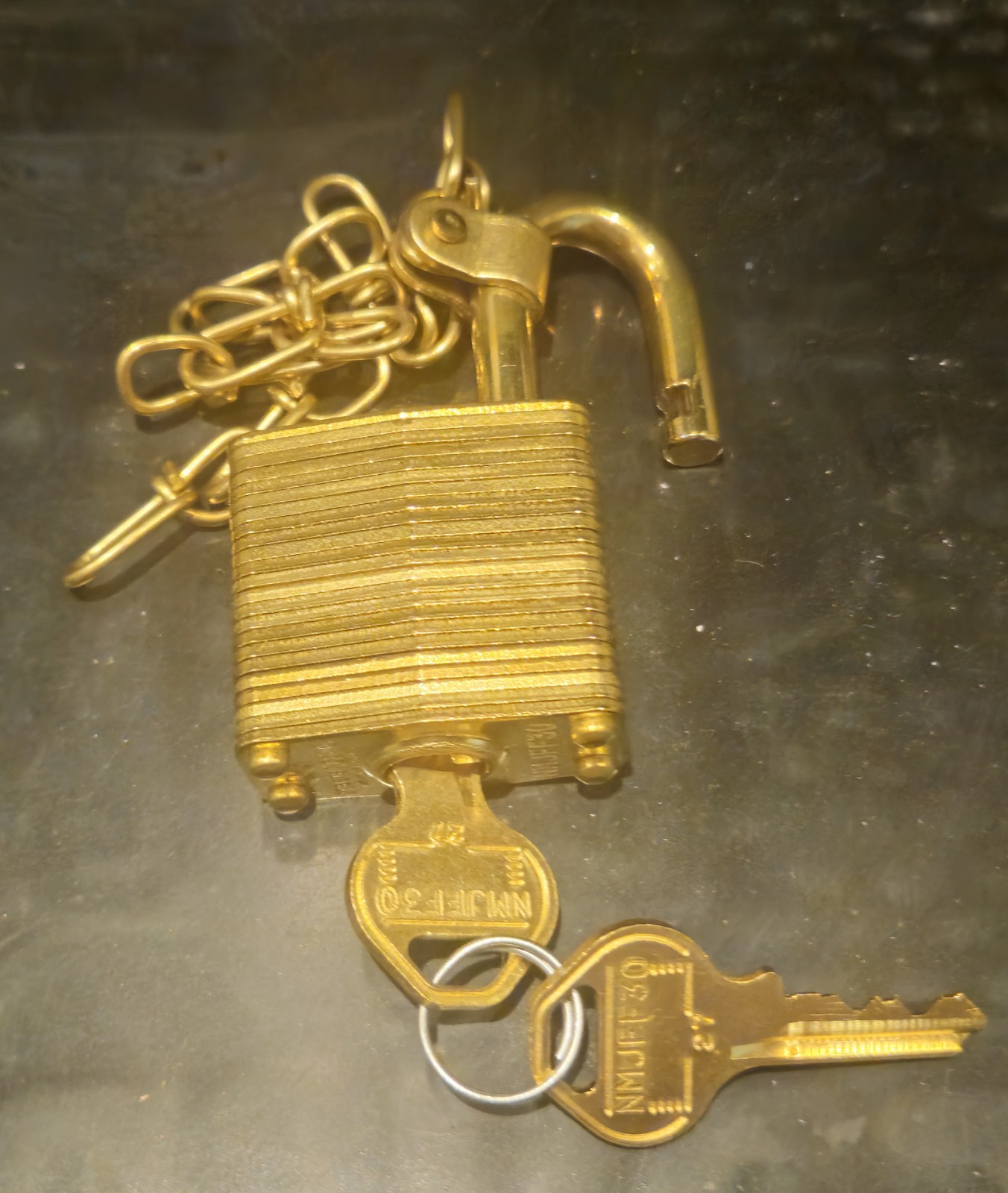 Master Lock Commercial Keyed Different Bump Stop 2 Pack Shackled Brass W/Chain