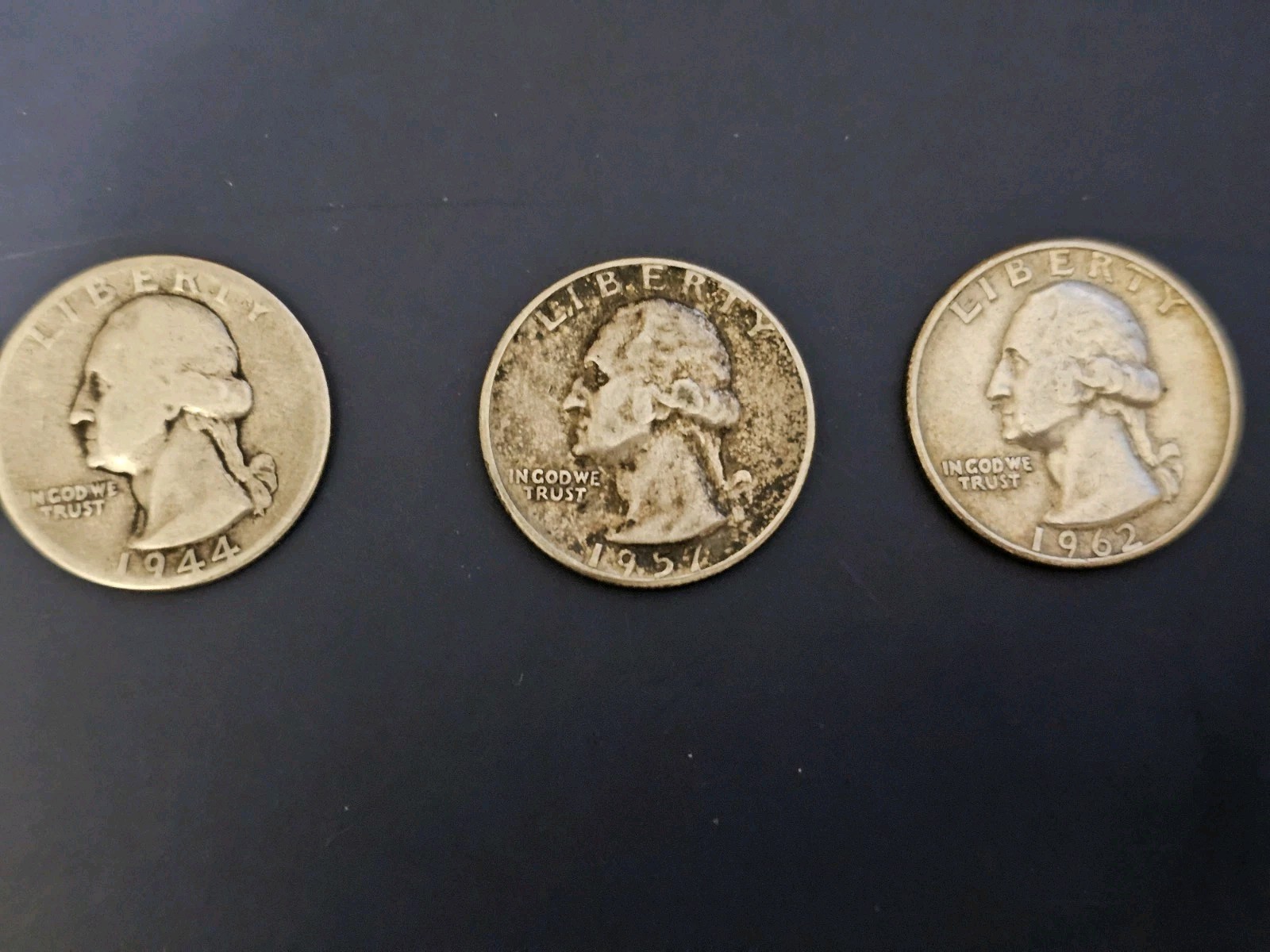 Lot Of 3 Silver Washington Quarters 1944~1957~1962  Ungraded