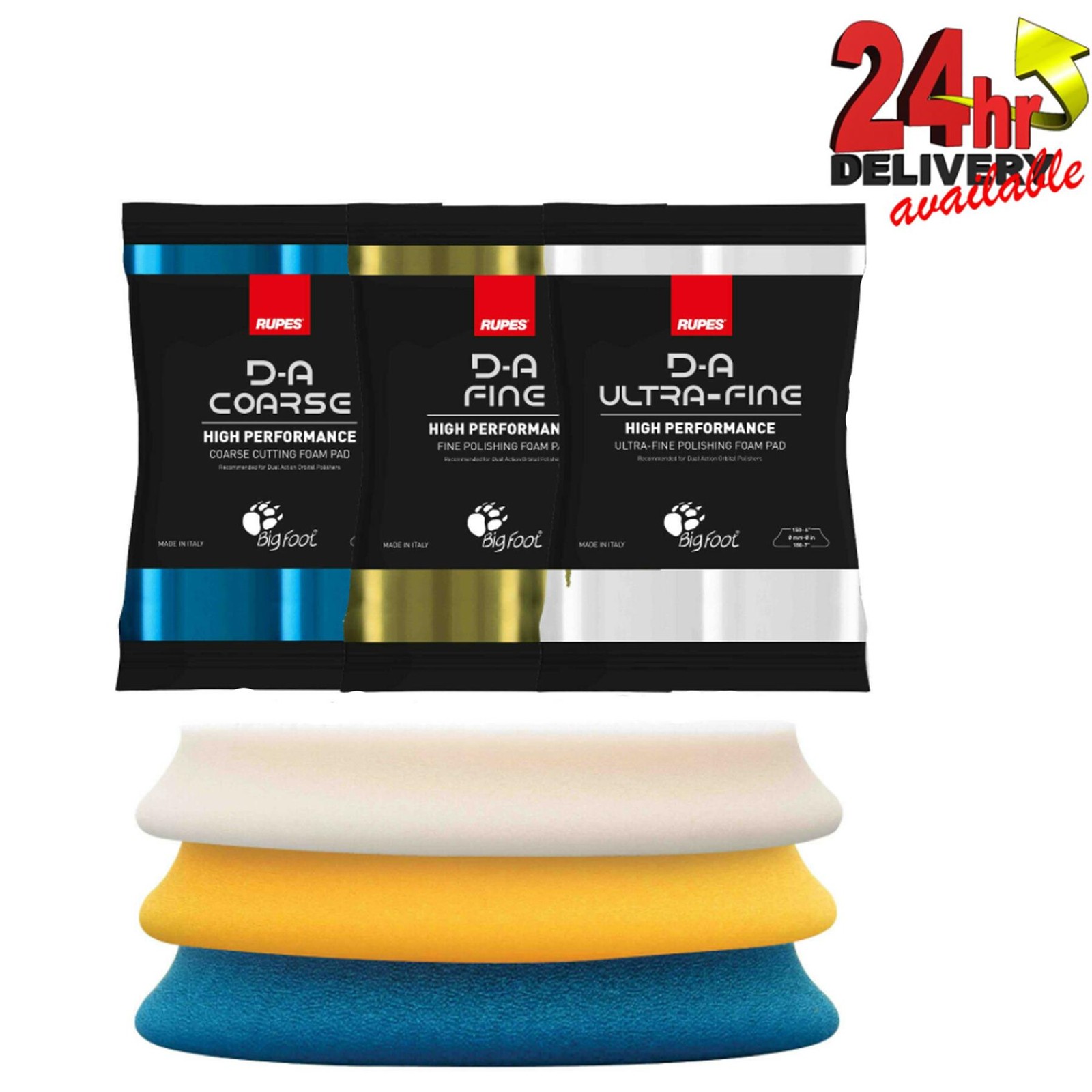 3 X RUPES DA 80x100mm Bigfoot Compound Foam Polishing Pad Coarse Fine UltraFine