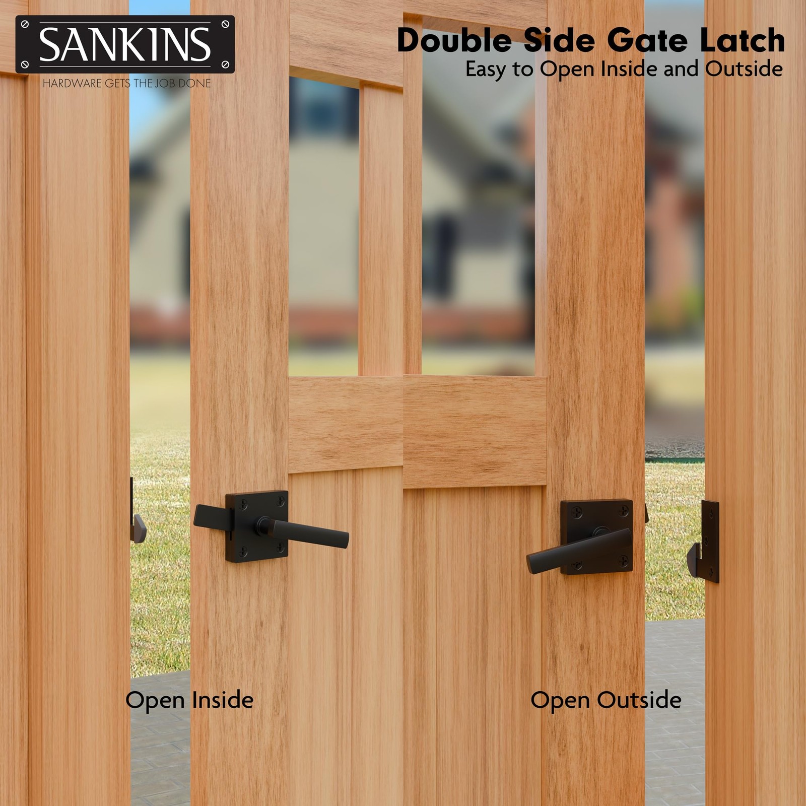 Black Heavy Duty Double Side Gate Latch for Wooden Fence, Self Locking Alumin...