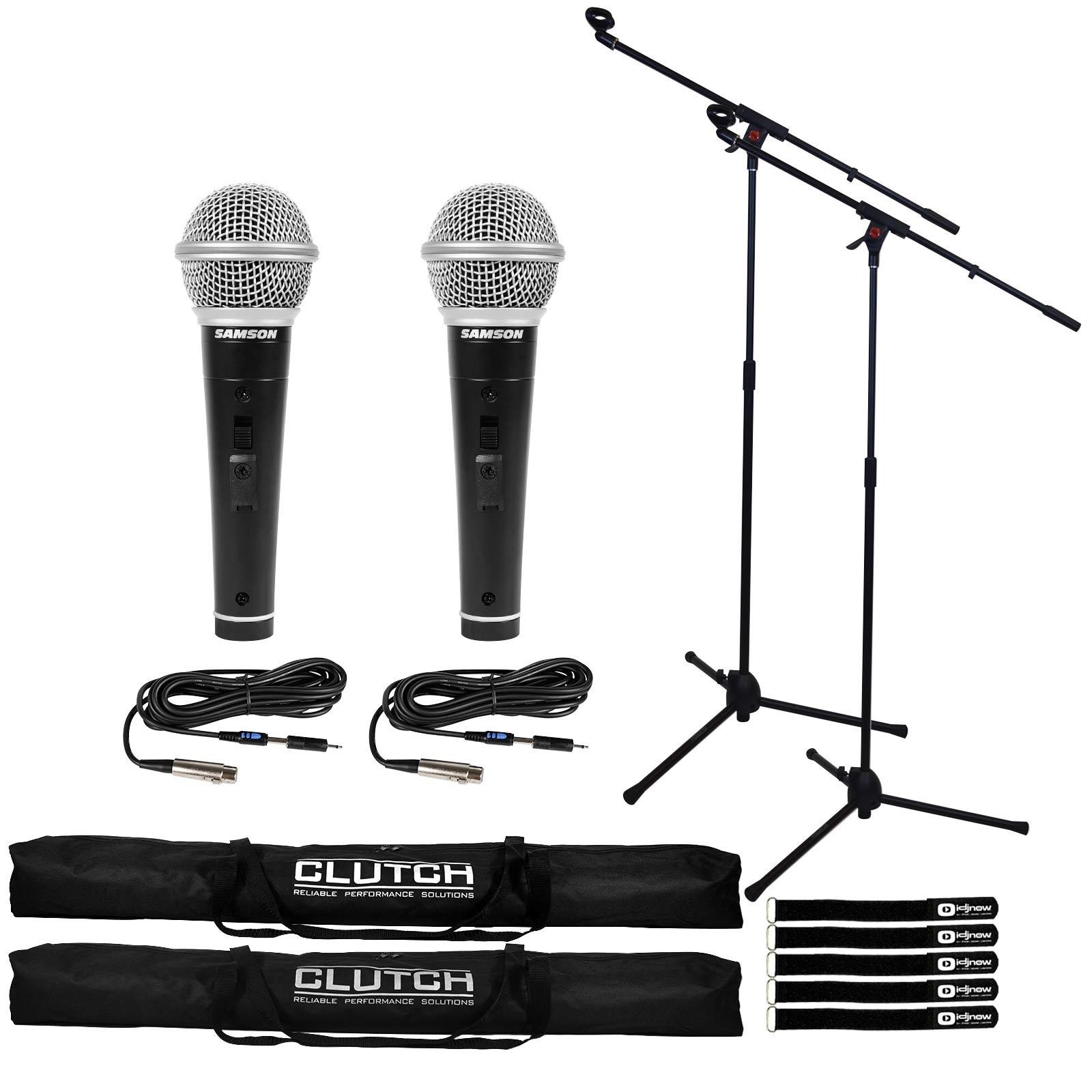 Microphone Boom Stand Clip Holder Foldable Tripod Clutch w Bag, Vocal Mic 2 Pack