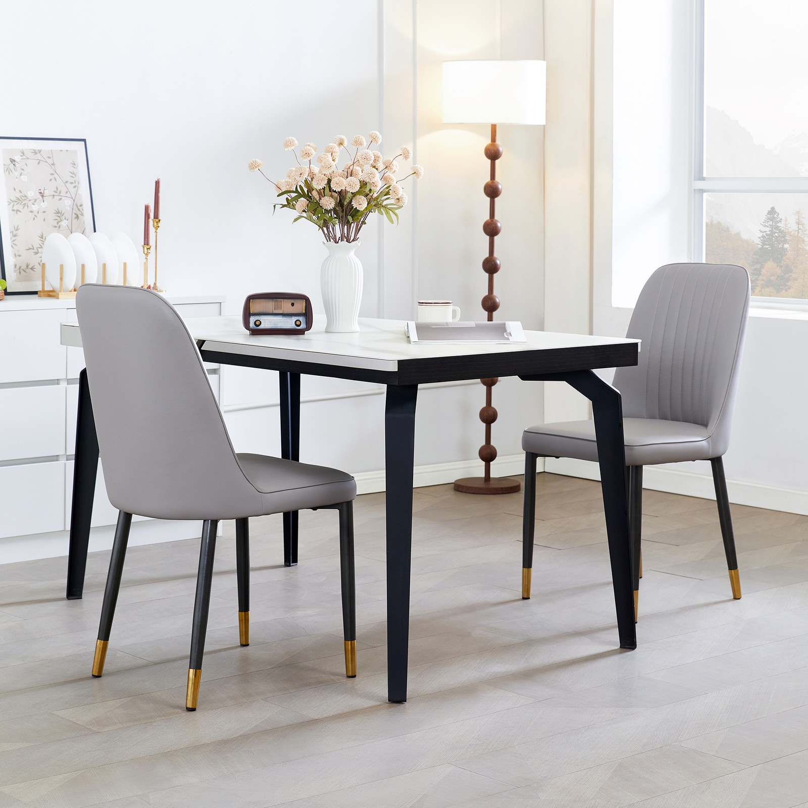 Set of 2 Grey Dining Chairs with Thick Cushions: Modern Kitchen Chairs