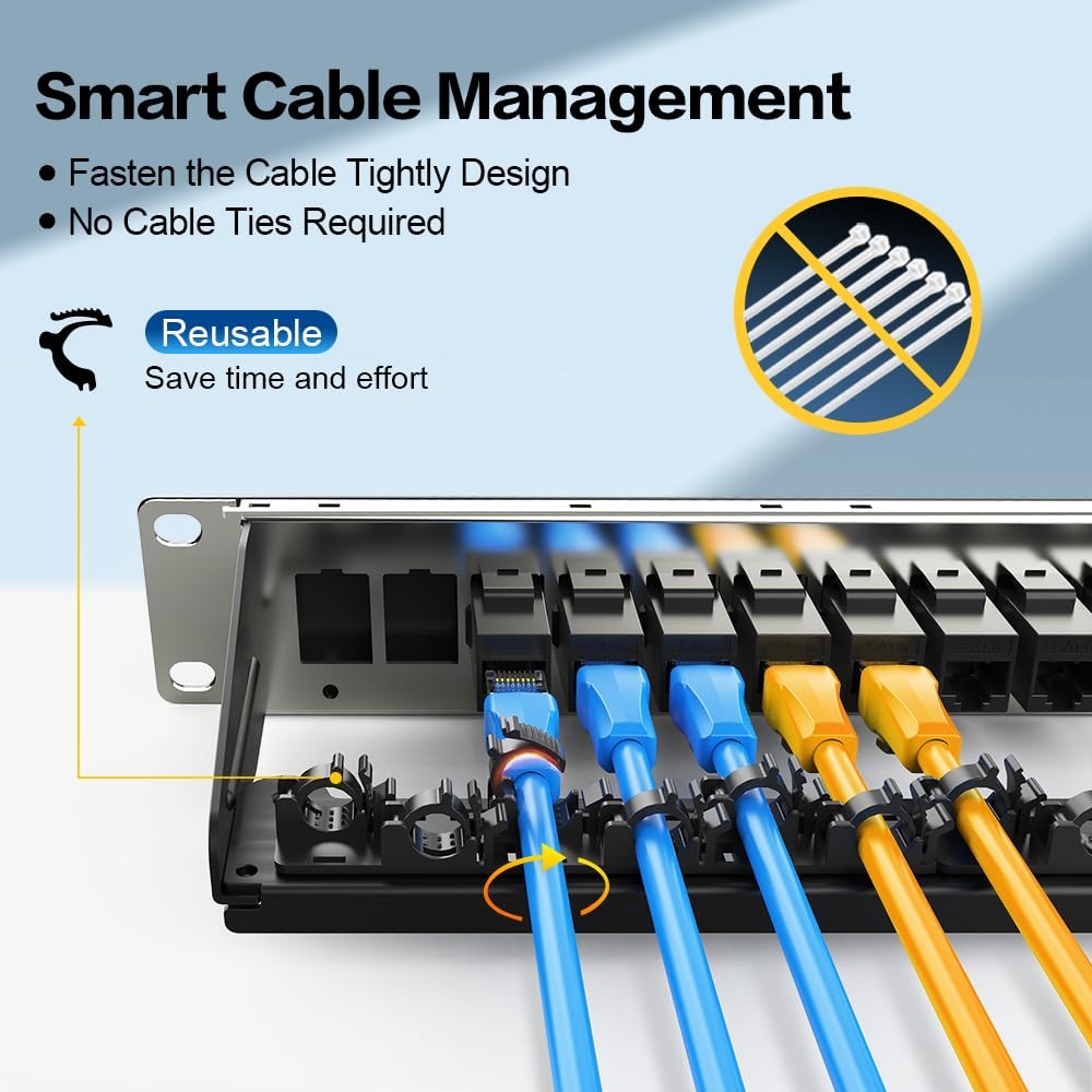 16 Port Cat6 Keystone RJ45 UTP 1U Network Patch Panel Smart Cable Management