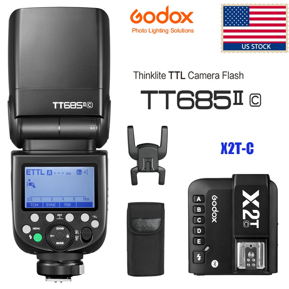 US GODOX TT685II-C Flash for Canon Camera Flash Speedlite TTL 2.4G+X2T-C Trigger