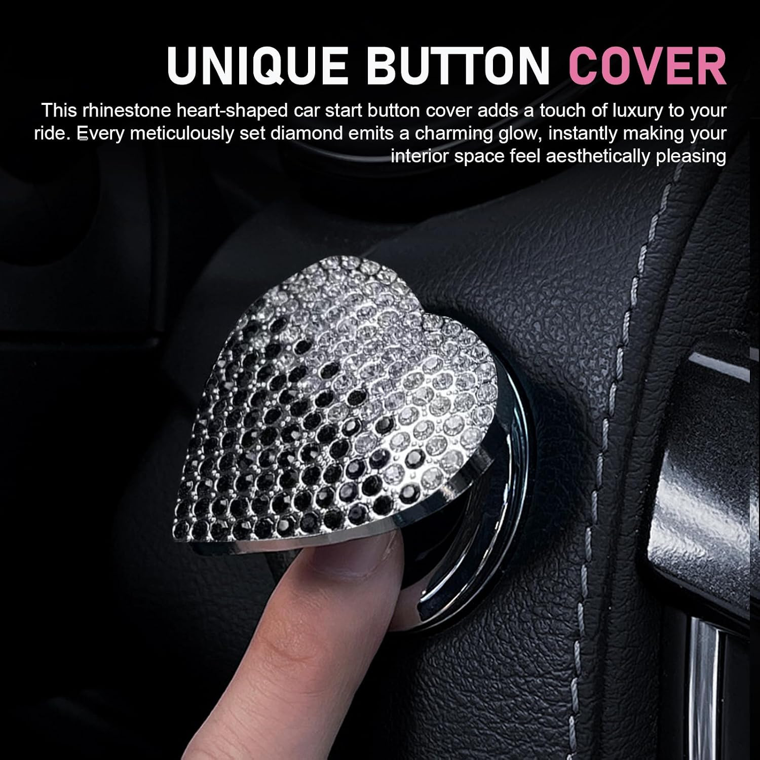 Bling Push Start Button Cover, Heart-Shaped Rhinestone Engine Start Stop Button