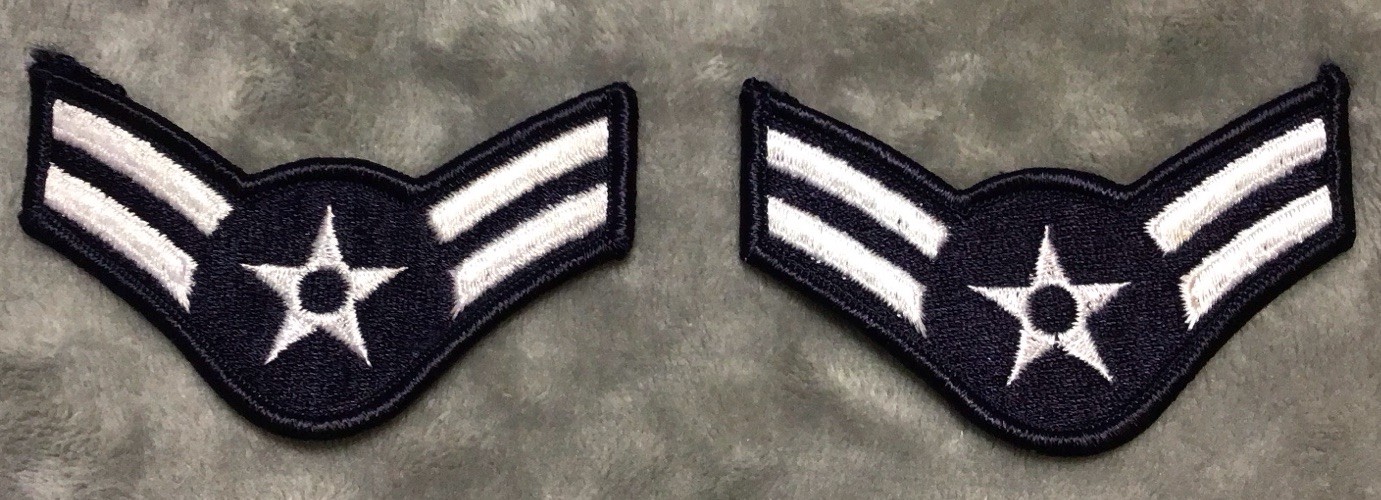US Air Force Female Airman First Class Strips Insignia Dress Blues Patch Pair