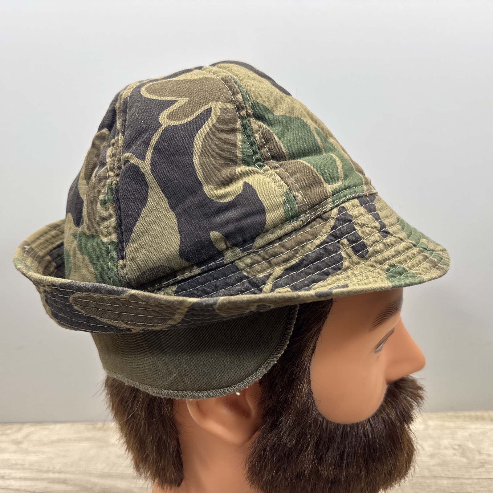 VTG Woodland Camo Jones Hunting Cap Bucket Hat M Korea Foam Insulated Ear Flaps