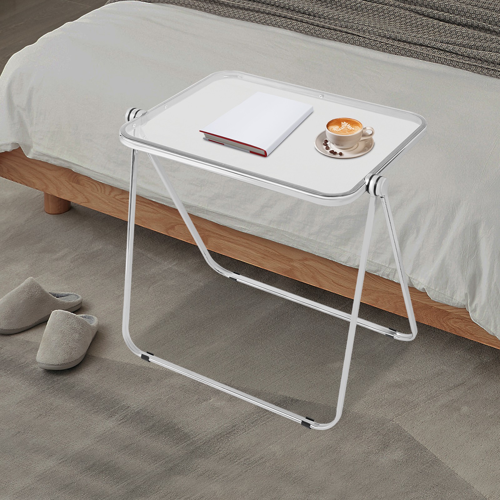 Silver& Clear Foldable Side Table Tiny Computer Desk for Home Office Indoor
