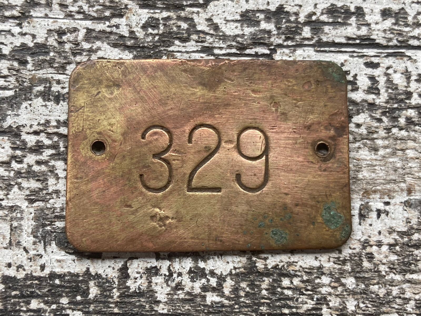 Antique Number 329 Tag Brass Metal Fob Vintage Furniture Tag Locker Tag Charm