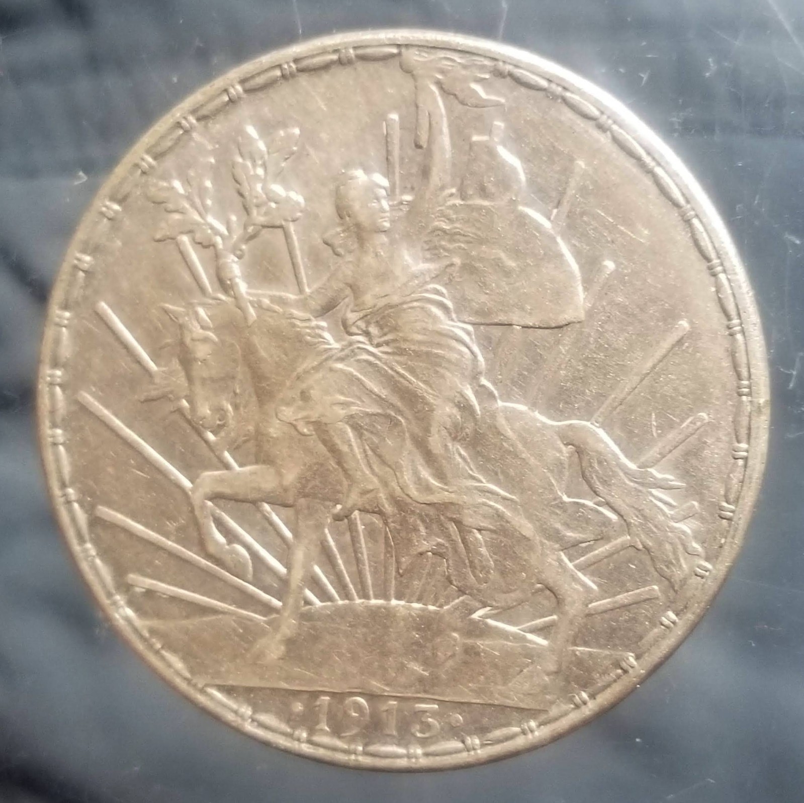 1913 MO MEXICO SILVER CABALITTO PESO AU+
