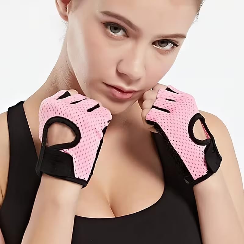 Breathable Half-Finger Workout Gloves for Women anti Slip Exercise Gloves for Cy
