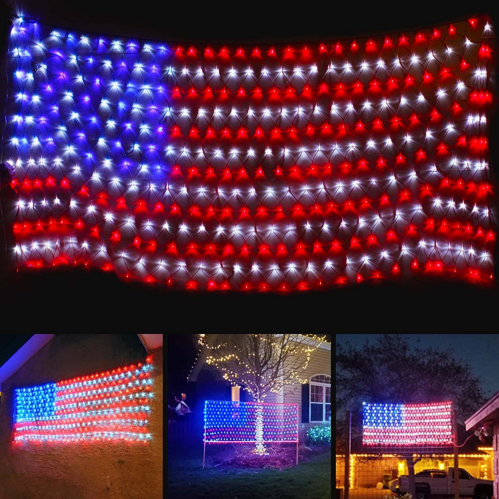 American Flag Lights Outdoor, 420 LEDs American Flag Net 4th July