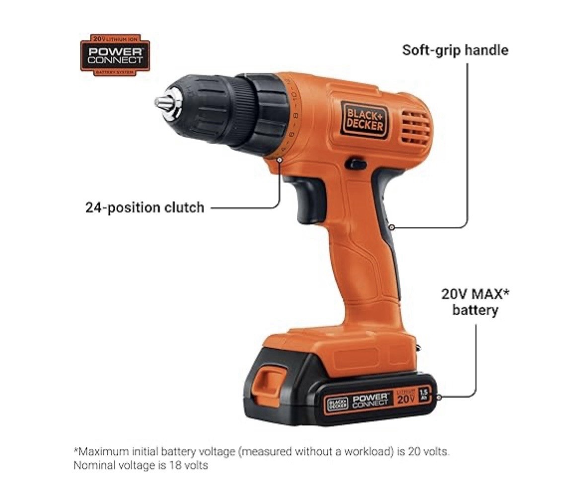 BLACK+DECKER 20V Max Cordless Drill Driver with 30 pcs Accessories LD120VA