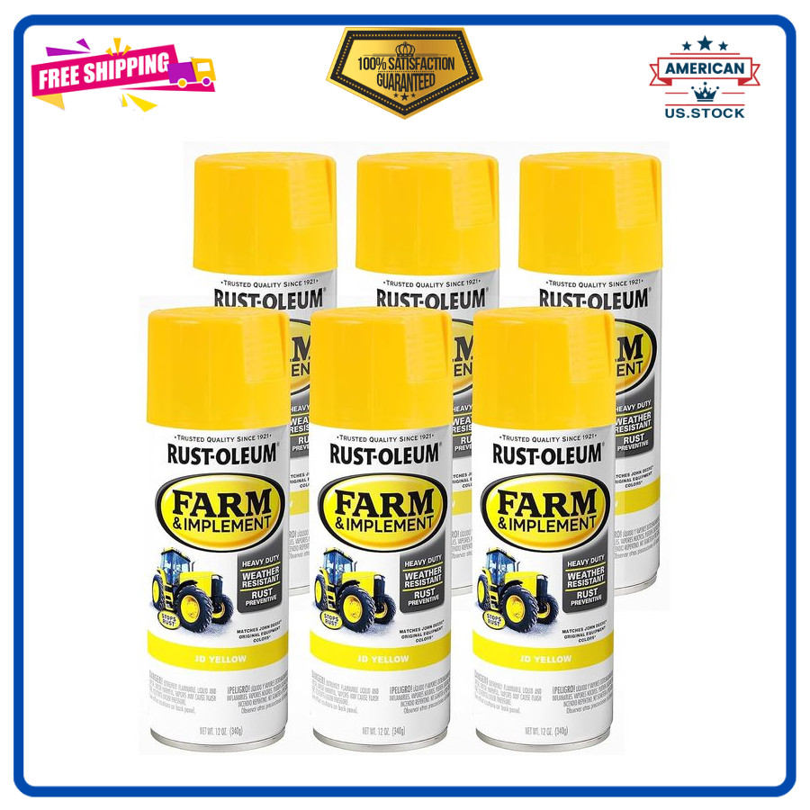Rust-Oleum 280129 Farm & Implement Spray Paint – 12oz JD Yellow, 6-Pack