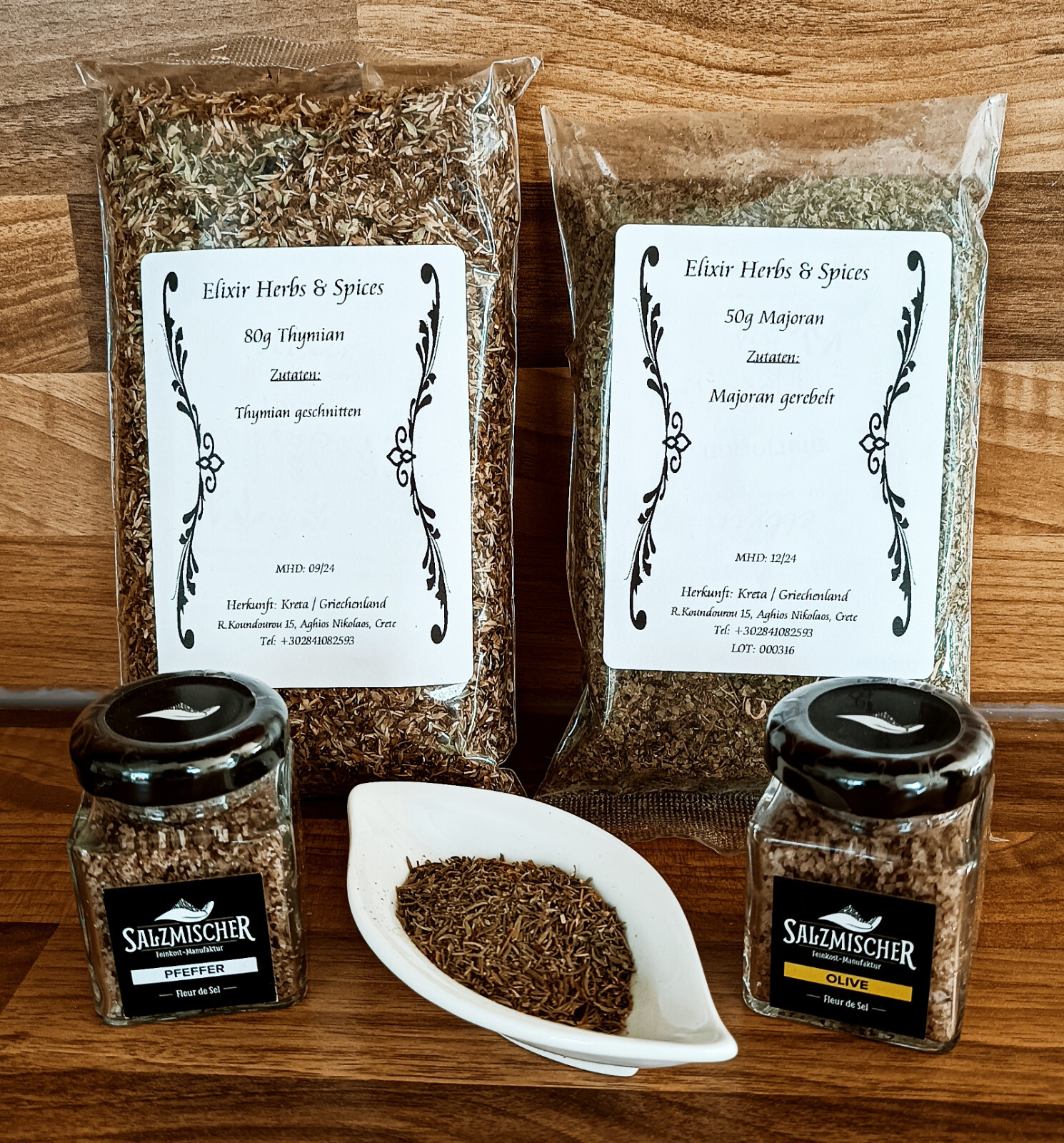 Culinary Gift Set Thyme Oregano Pepper And Olive Salt Elixir #92