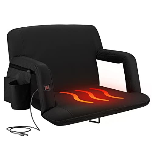 Alpcour Heated Stadium Seat Black 25" Wide Reclining Padded Bleacher Chair