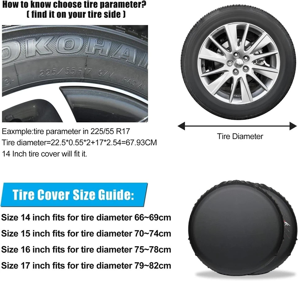 16 Inch Spare Tire Cover,Universal Fit for Vehicle, Wheel Diameter 30"- 31 Black
