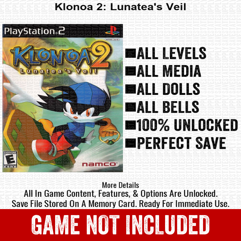 Klonoa 2 Lunatea s Veil 100% PS2 Memory Card All CHEATS ITEMS