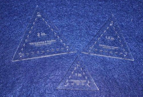 3 Piece Quilt Templates Equilateral Triangles. 1", 1 1/2", 2" - Clear- With Guid