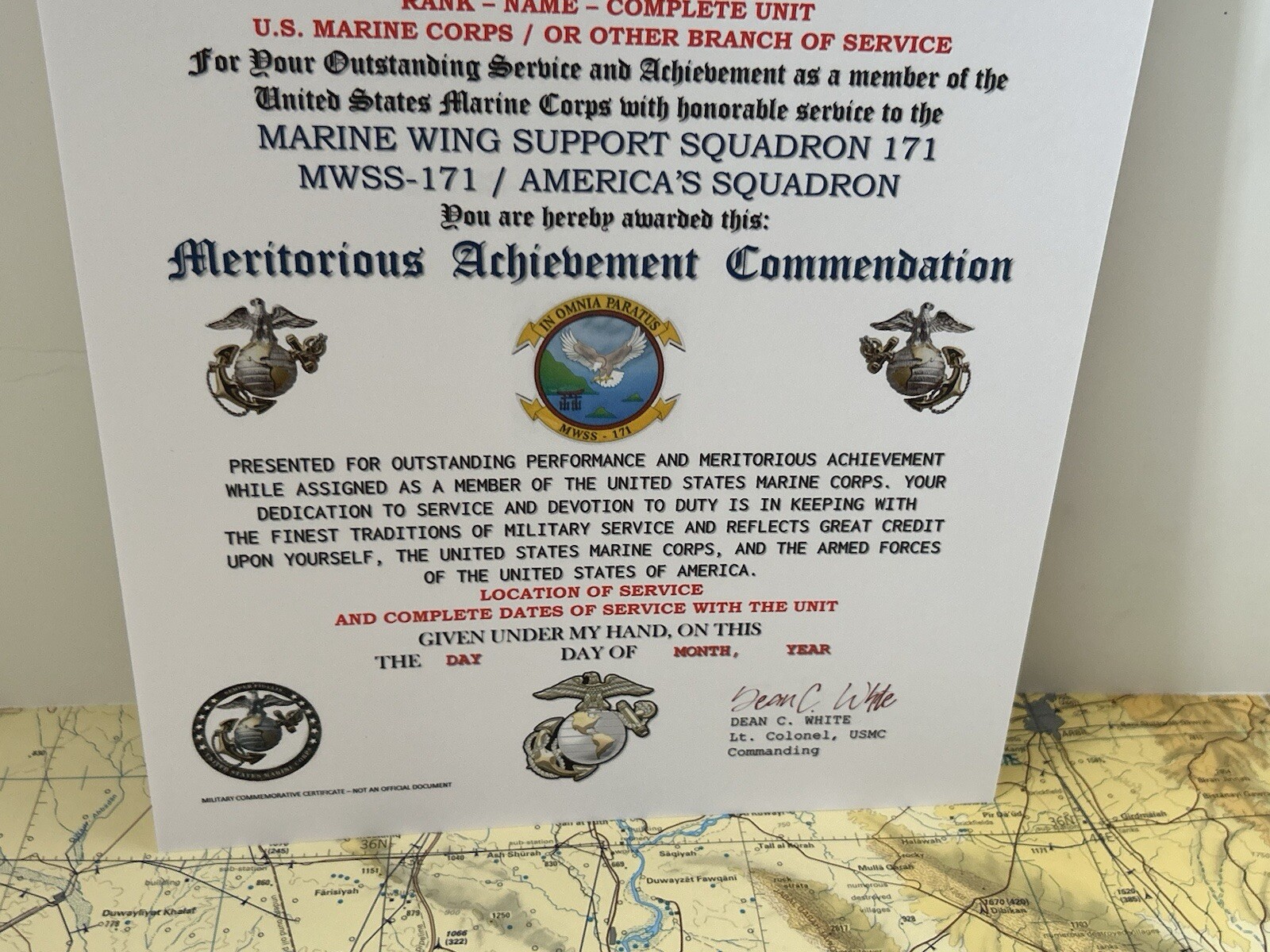 U.S.M.C. / 171ST WING SUPPORT SQUADRON / MERITORIOUS ACHIEVEMENT COMMENDATION